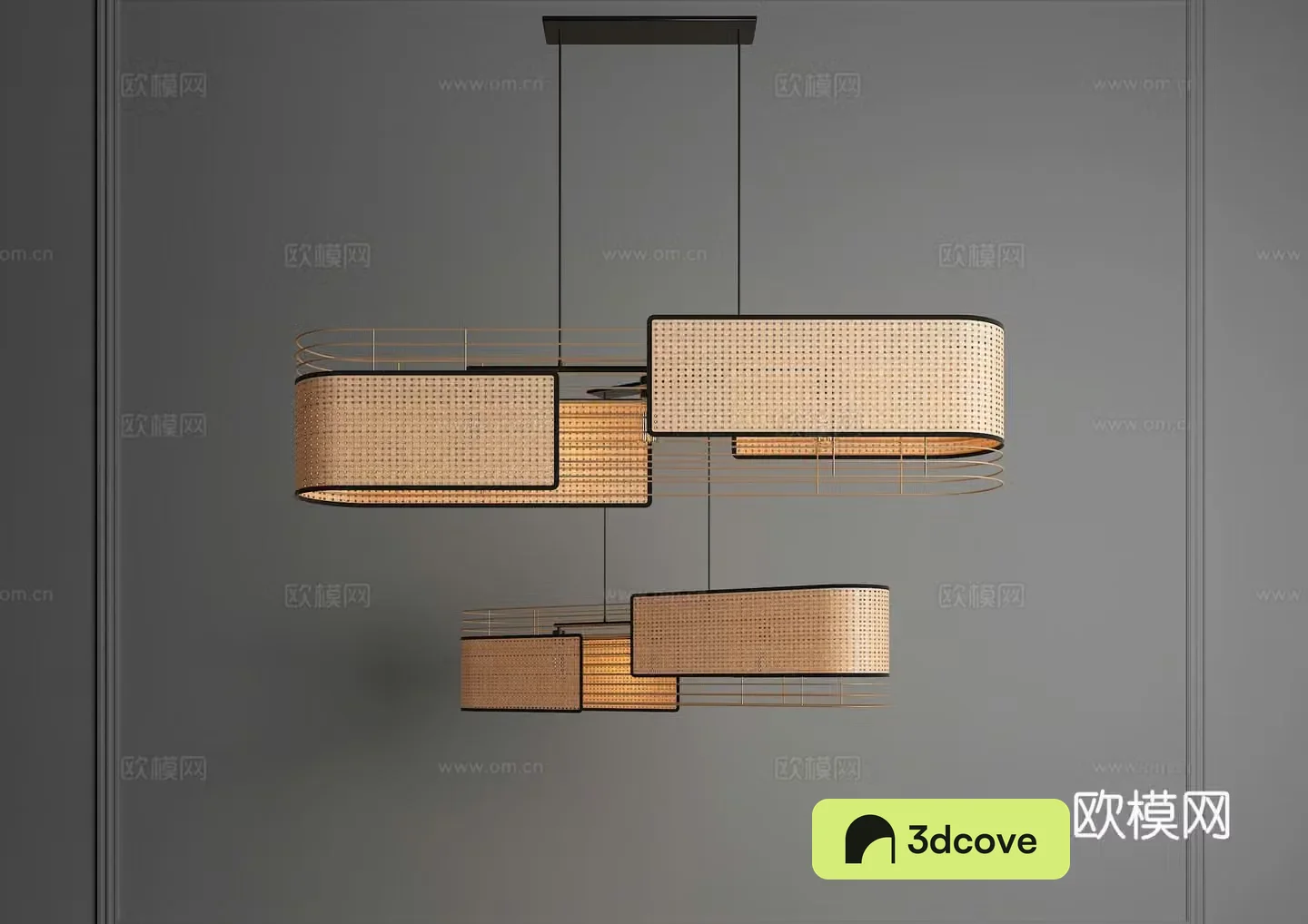 Wasabi Chandelier New Chinese Chandelier Rattan Chandelier Restaurant Chandelier Zen Chandelier Long Strip Chandelier 3D Model