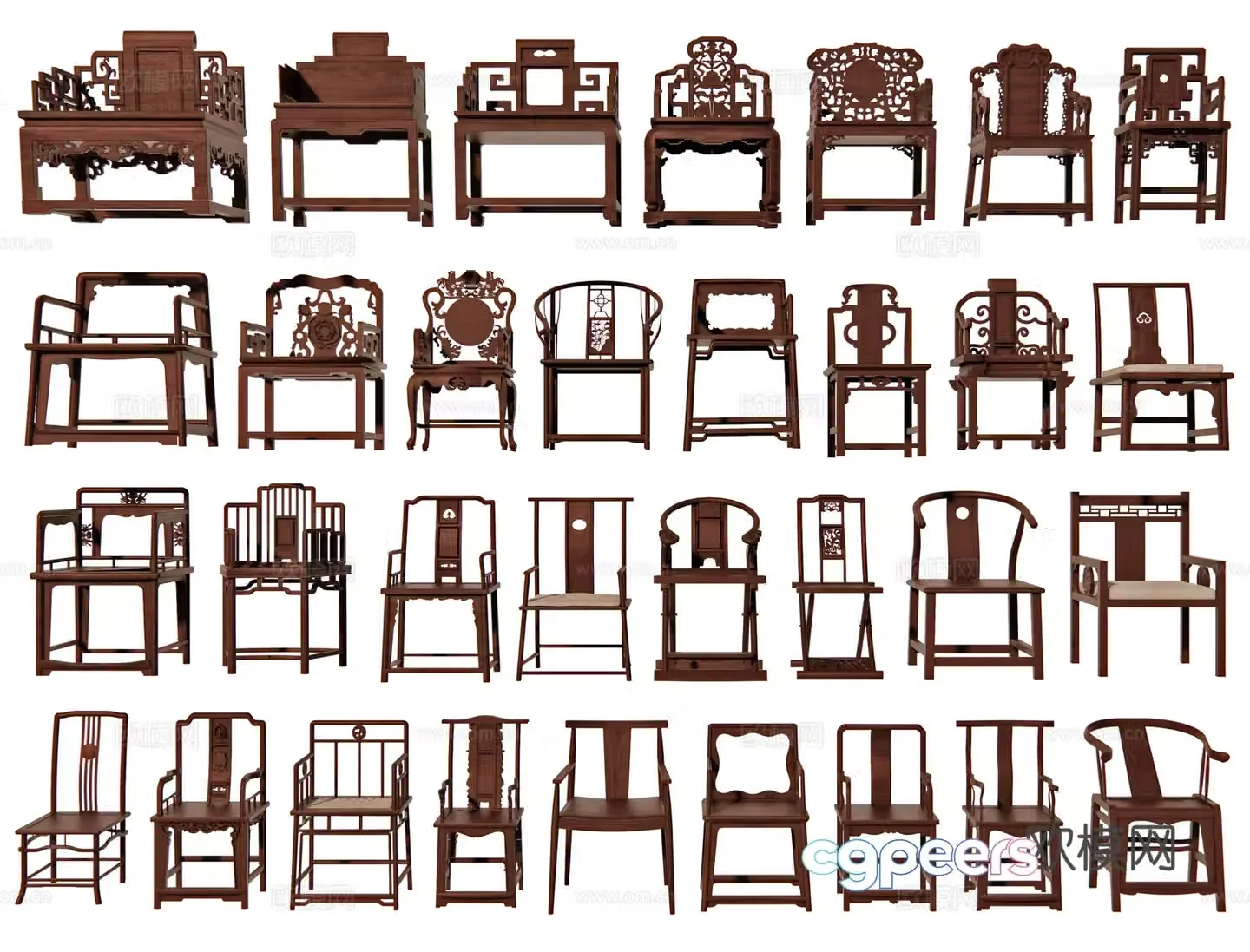 Chinese chairs ring chairs Taishi chairs leisure chairs ancient chairs carved chairs mahogany furniture 3D model