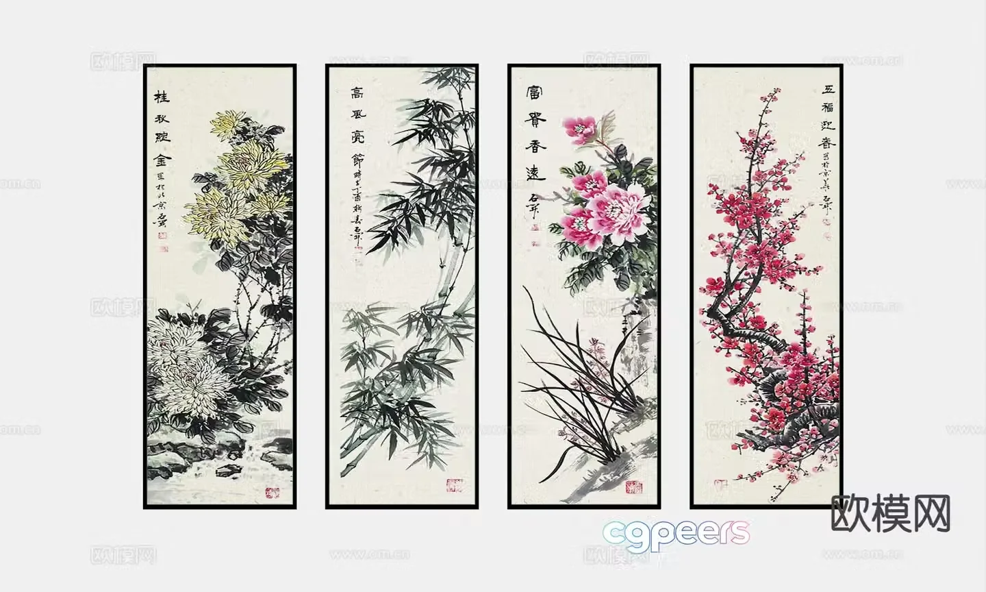 New Chinese style decorative painting ink painting hanging painting 3D model