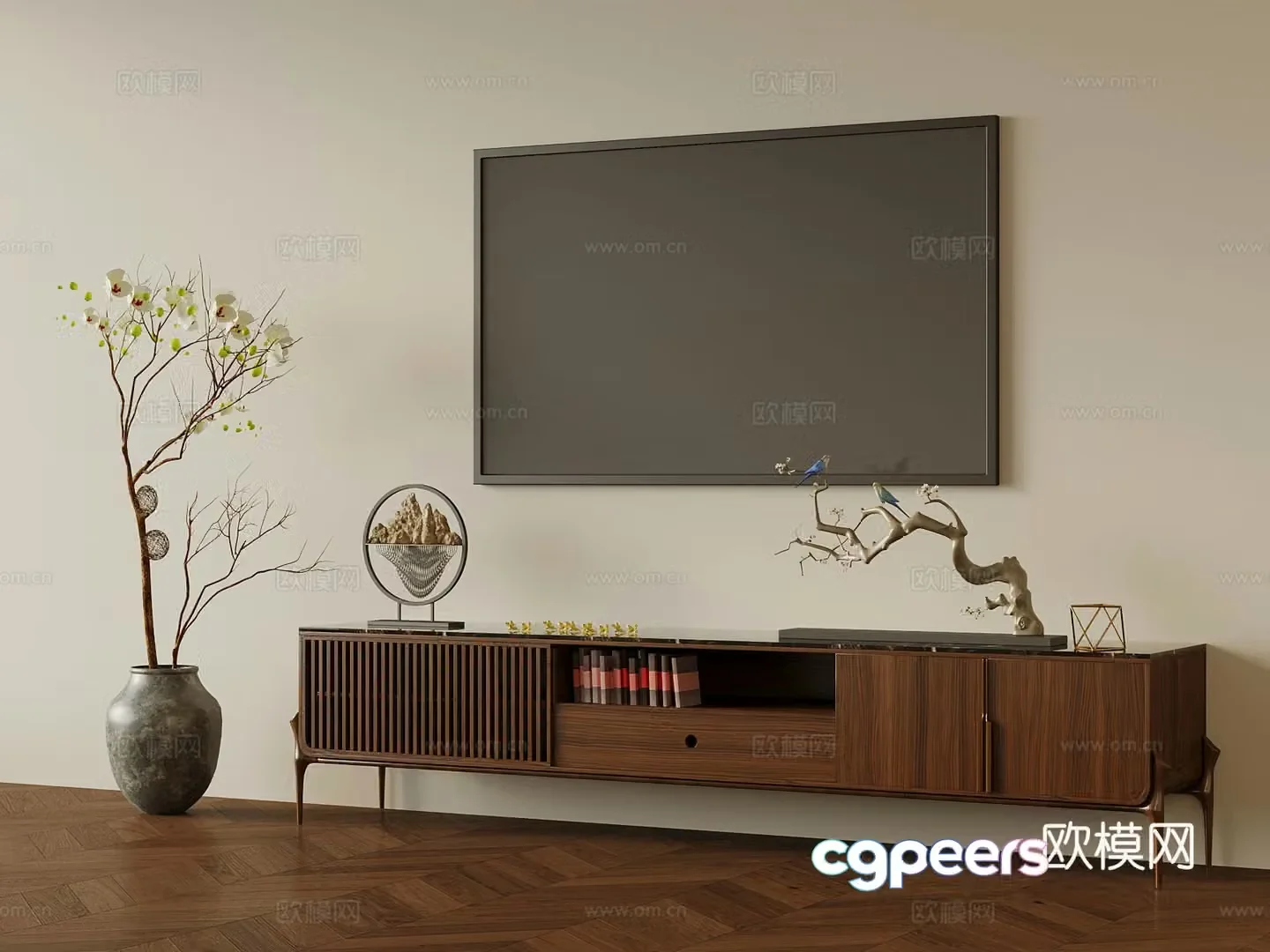 Middle-aged TV cabinet decoration 3d model