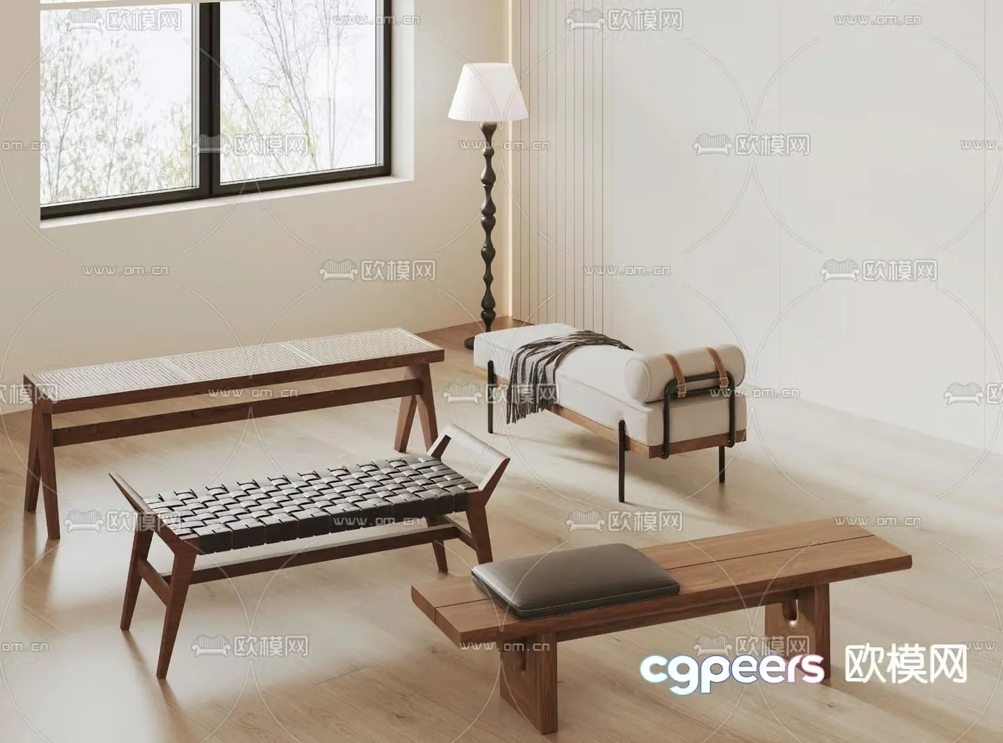wabi-sabi stool bench woven stool 3d model