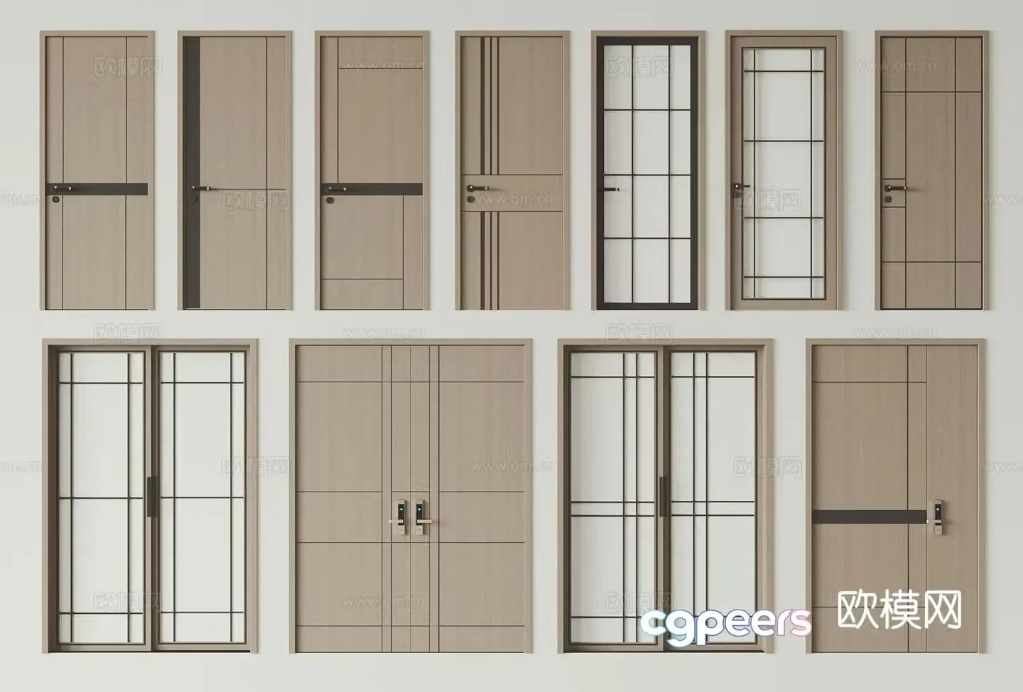 Modern mother and child door security door glass door 3d model