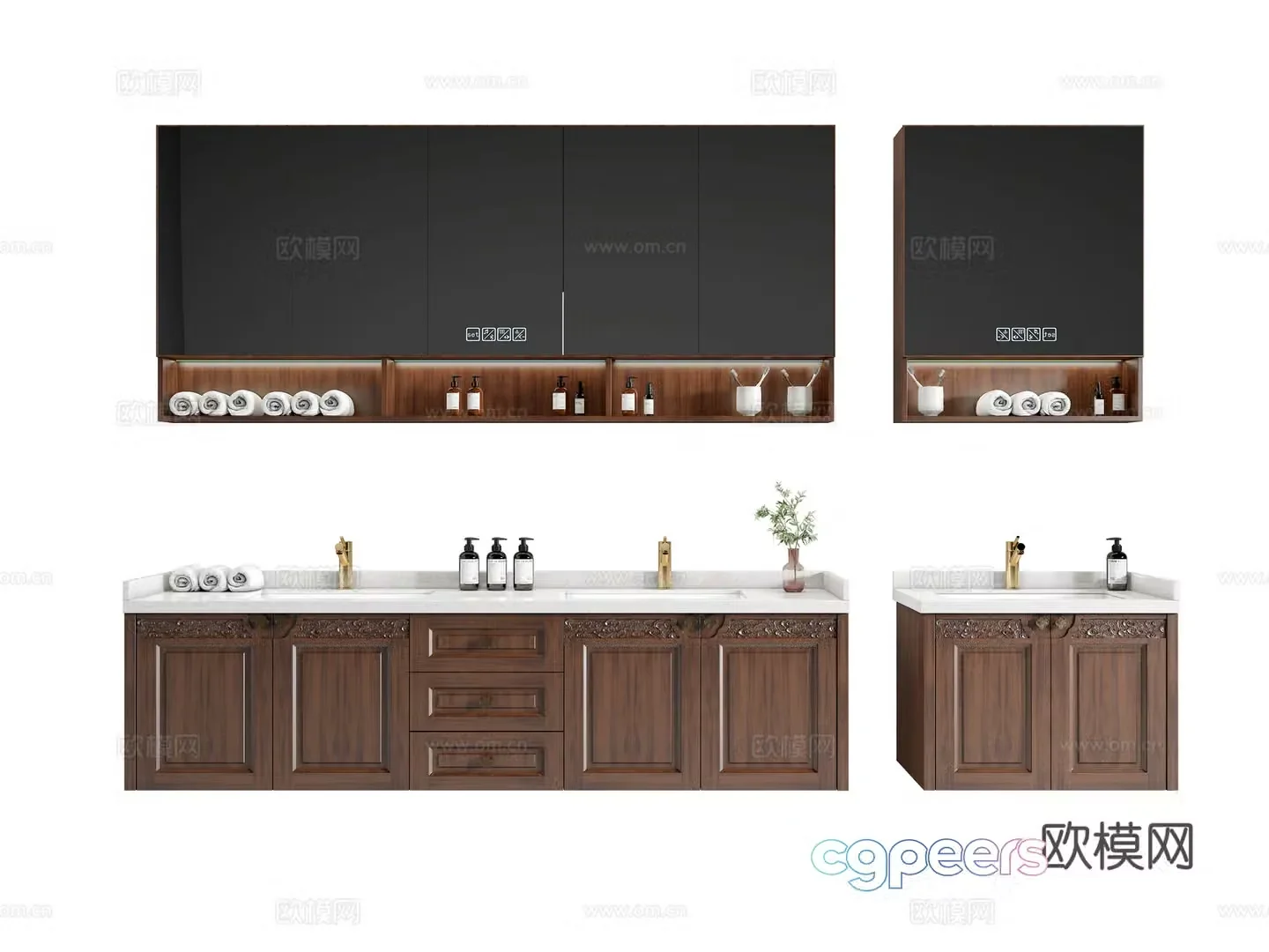 New Chinese style bathroom cabinet solid wood bathroom mirror cabinet double basin bathroom cabinet 3D model