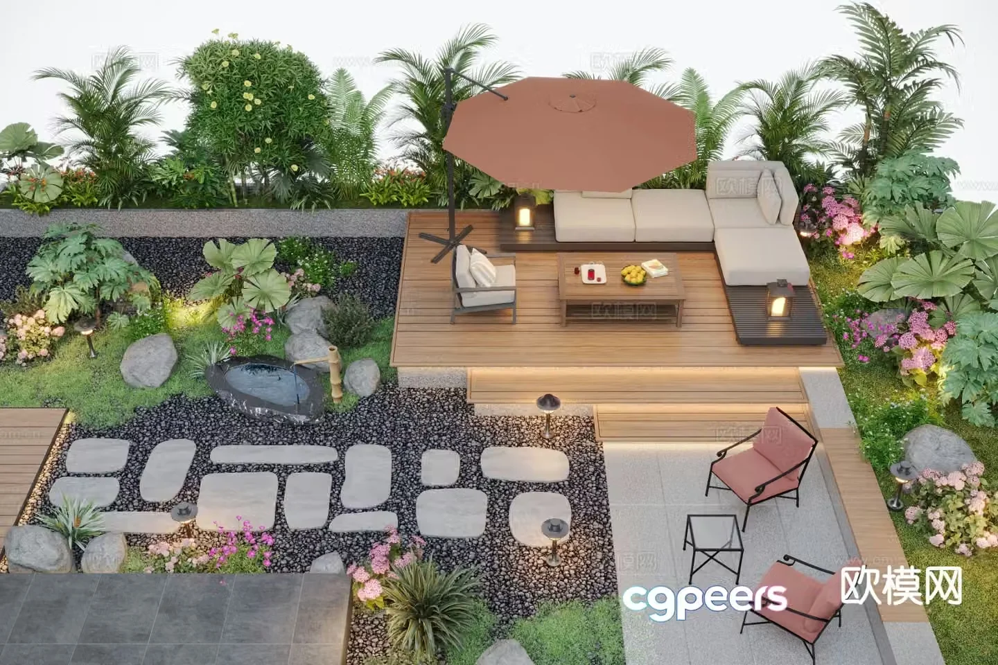 Courtyard landscape garden 3d model