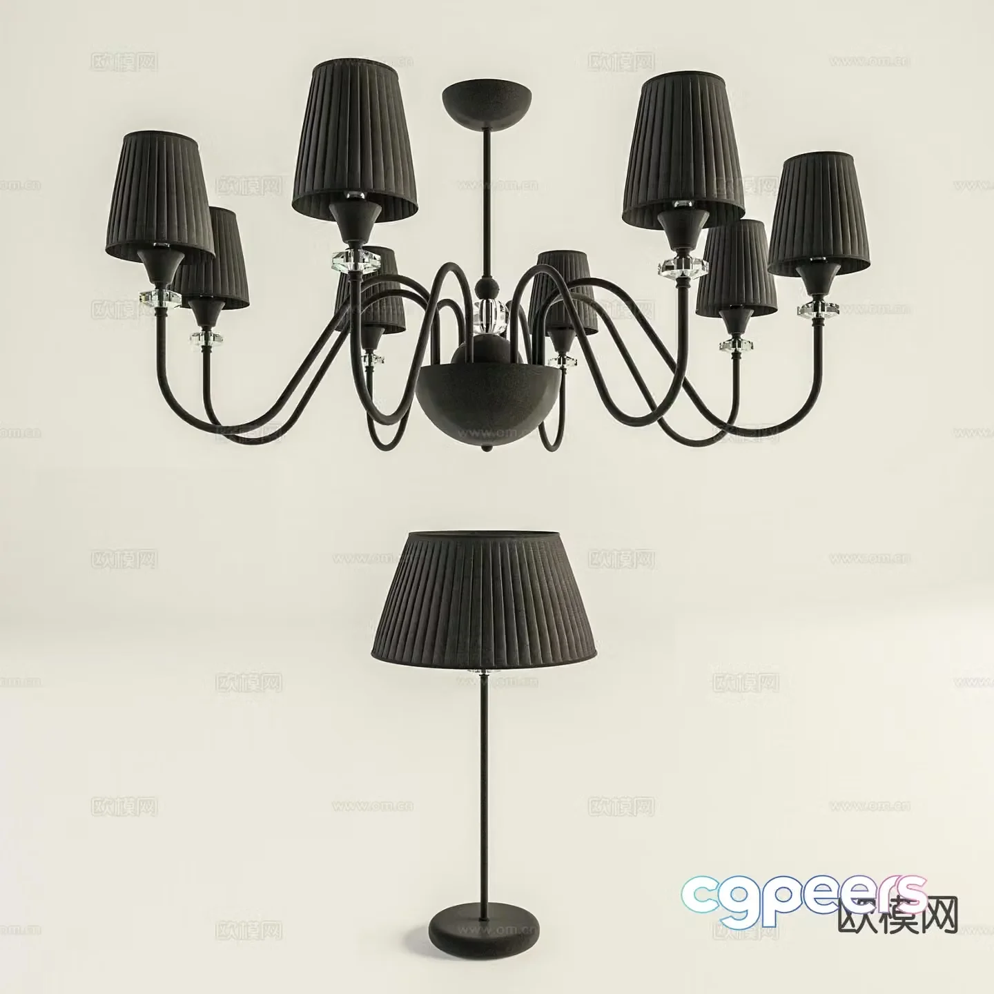 Modern multi-head chandelier 3d model