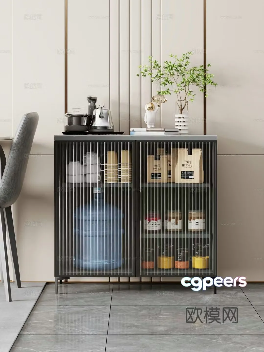 Tea cabinet side cabinet tea cabinet decoration tea set 3d model