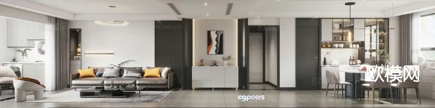 Modern living room dining room bedroom and second bedroom 3D model