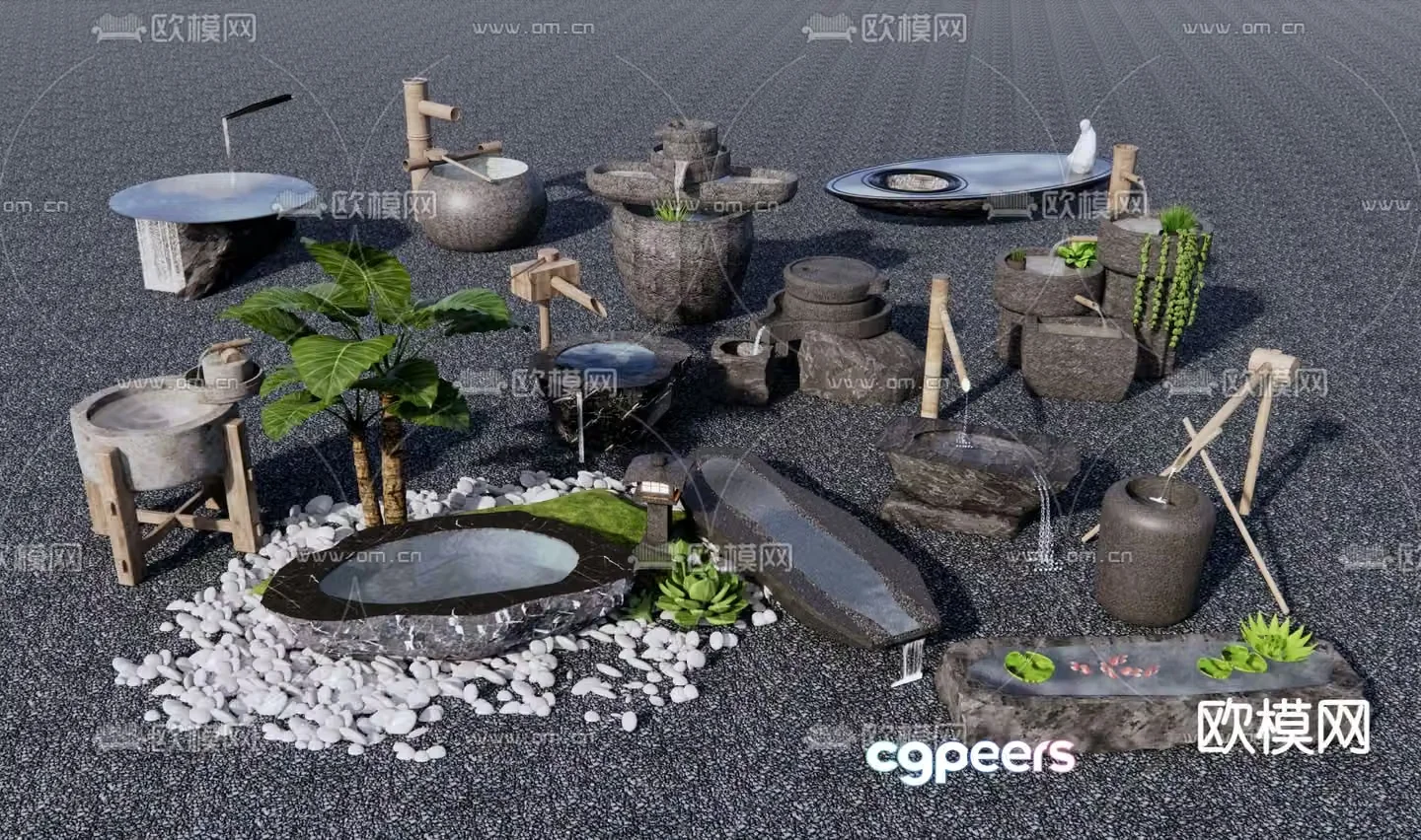 Japanese water bowl flowing water sketch 3D model