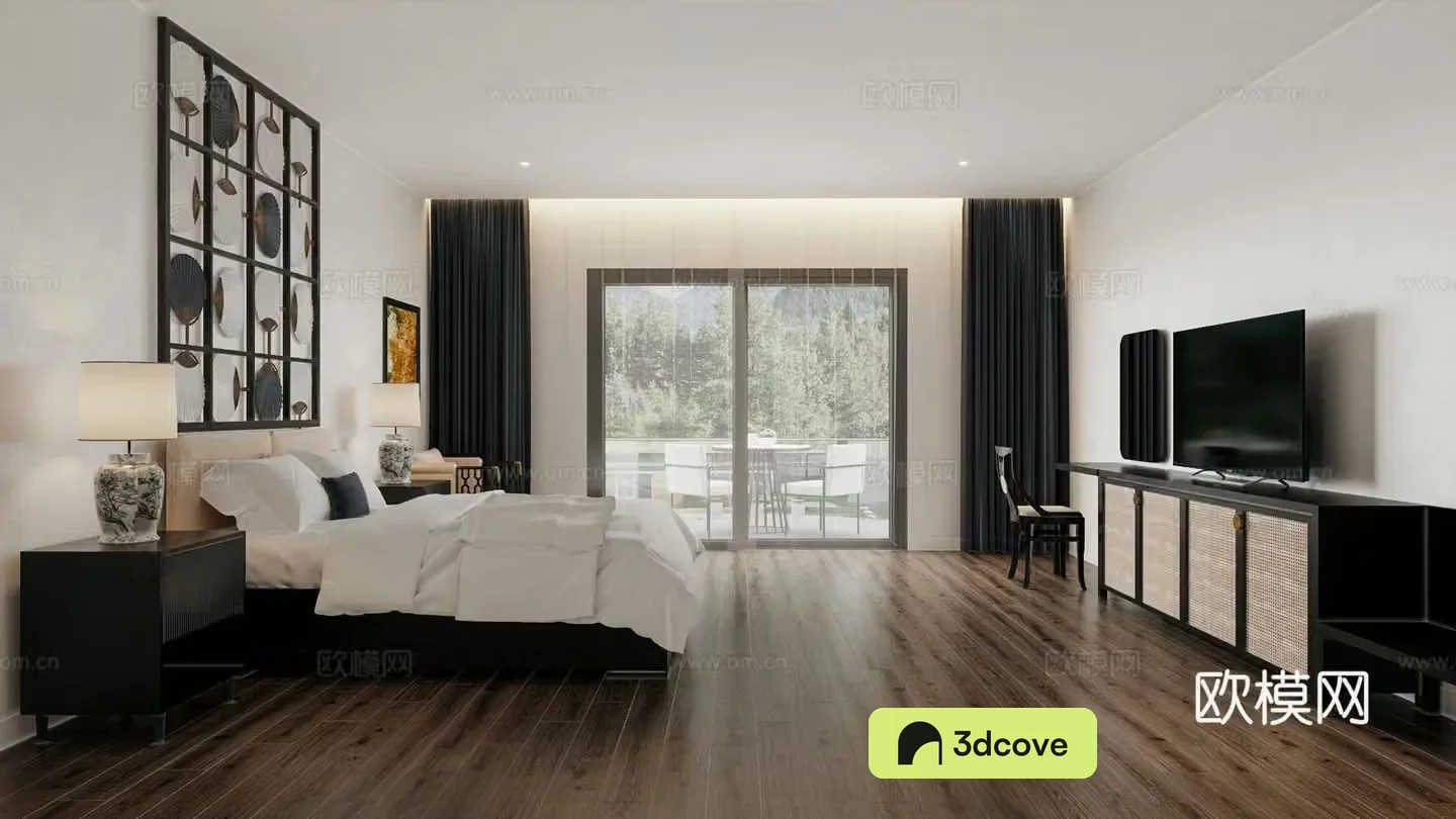 Hotel room B&B room Retro bedroom Middle style bedroom Wasabi style bedroom 3d model