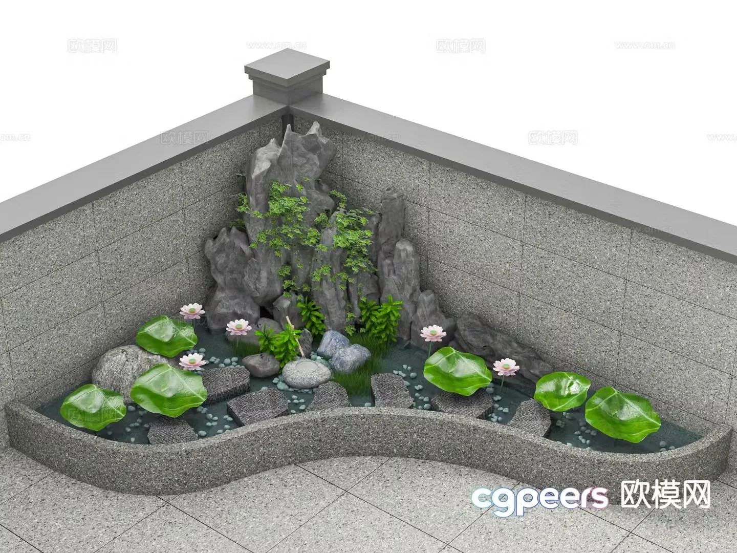 Modern rockery waterscape lotus pond 3D model
