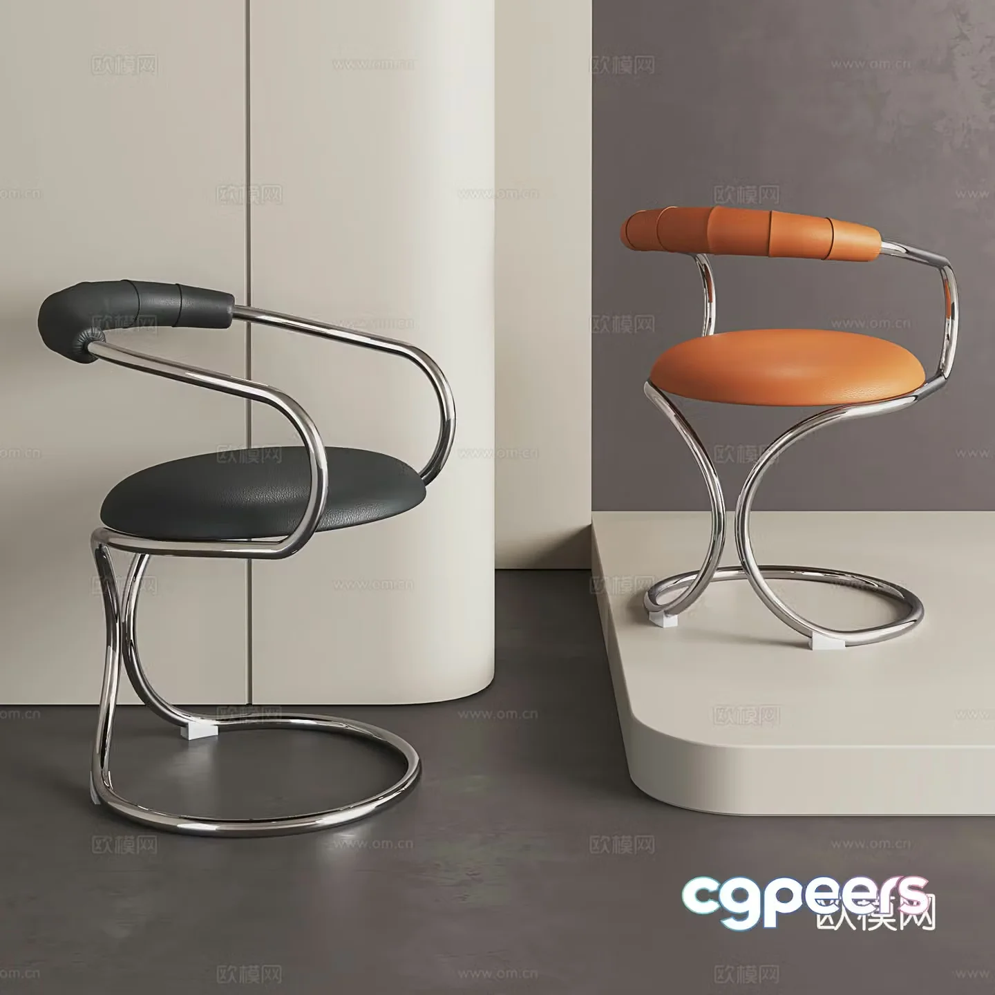 Light luxury dining chair Bauhaus chair armchair modern desk chair stainless steel leather chair 3d model