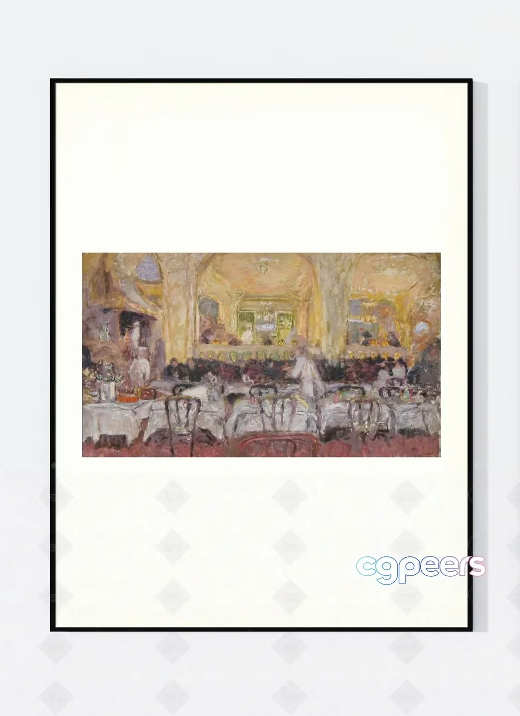 A Painting Of A Dining Room With A Crowd Of People Sitting At Tables 3D Model – 4117 – VRAY Render
