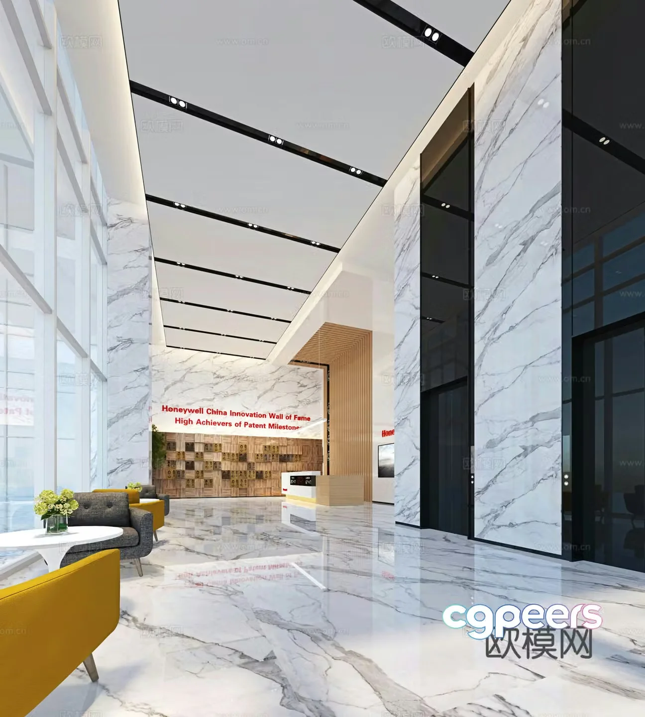 Office hall lobby elevator hall 3D model 3D model