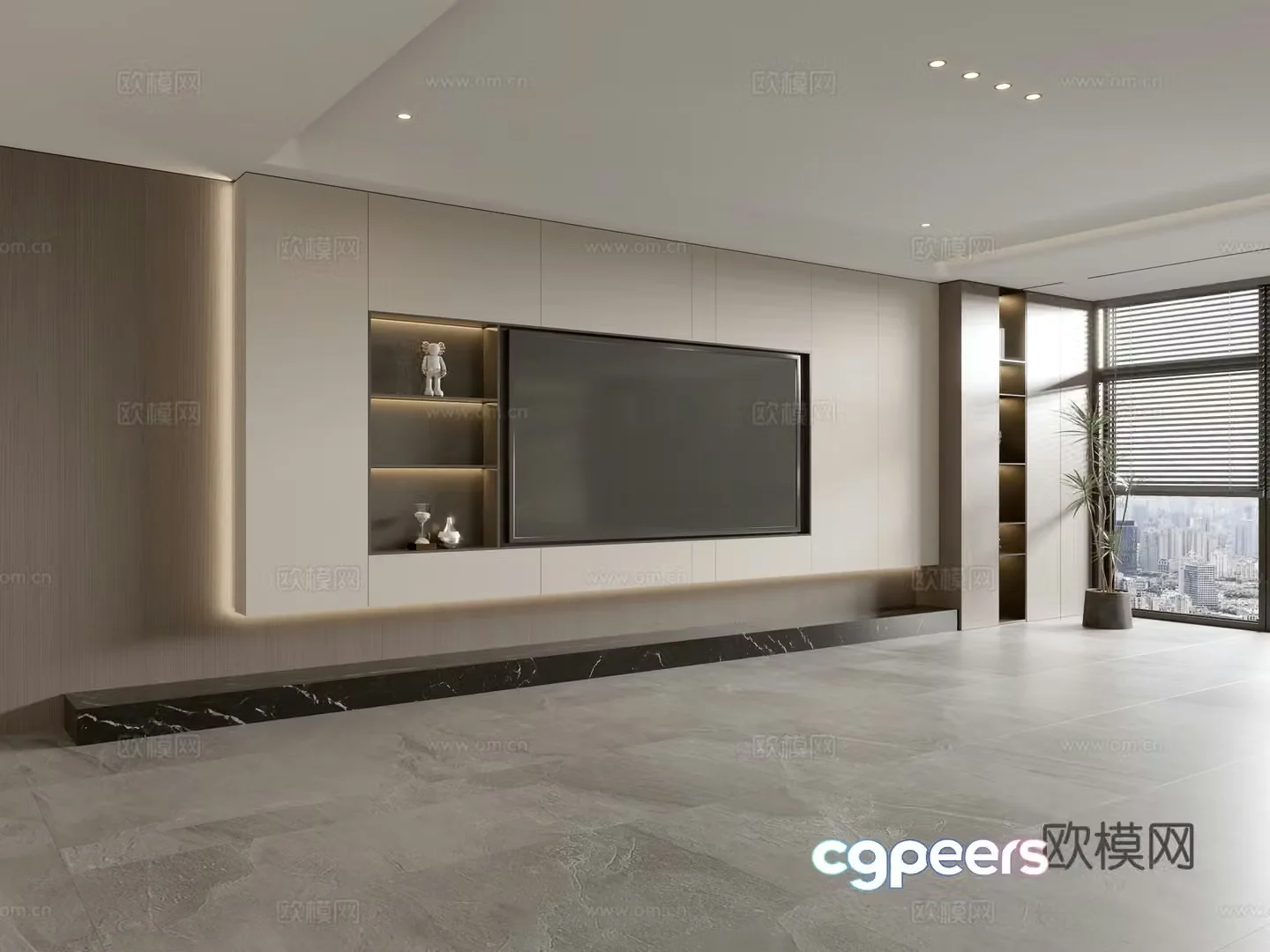 Modern Italian living room light luxury TV background wall full wall TV cabinet 3D model
