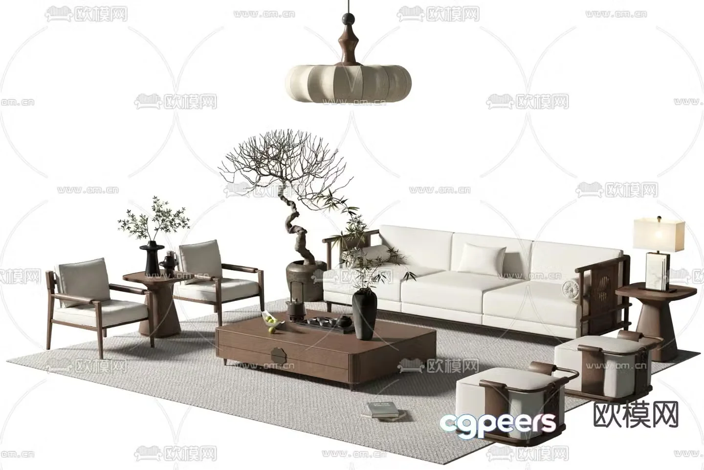 New Chinese style sofa modular sofa 3d model