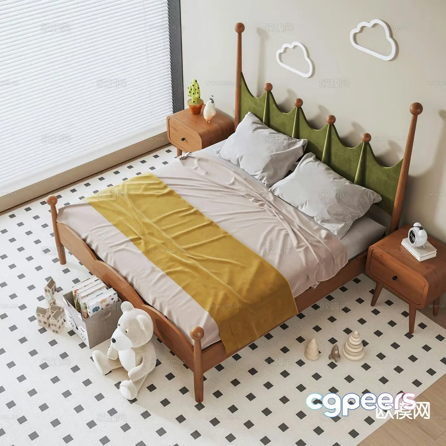 Modern children’s bed double bed 3d model