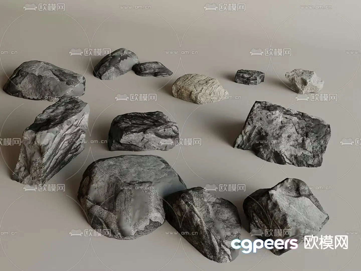 Courtyard landscape stones paving stones rocks 3D model