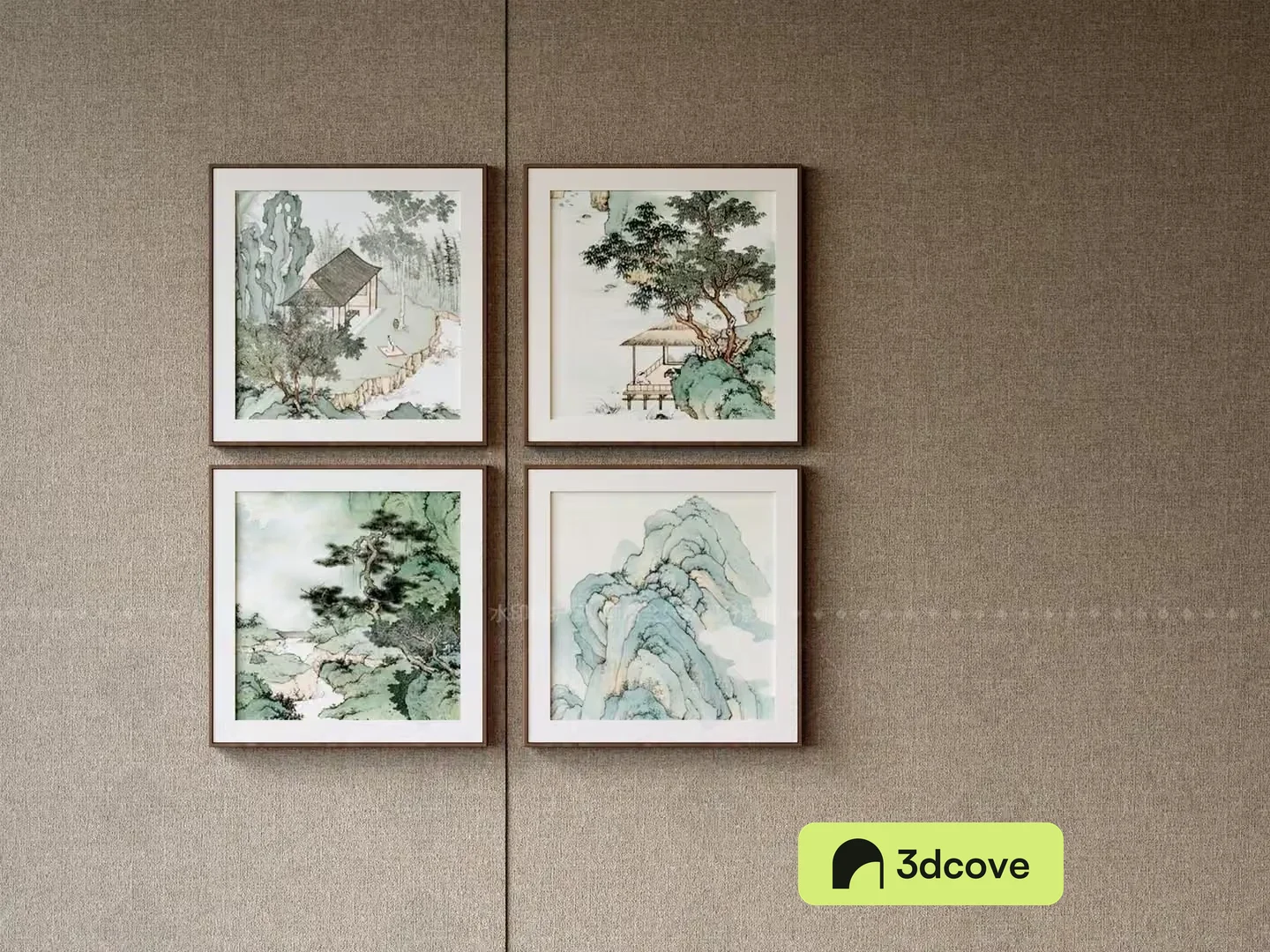 Four Framed Paintings On A Wall