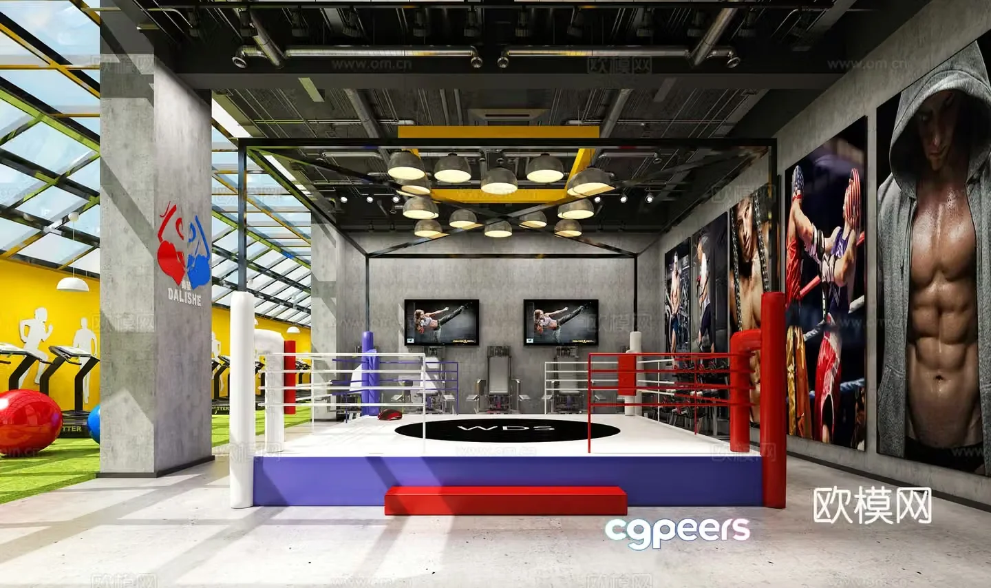 Industrial style gym fitness equipment 3d model