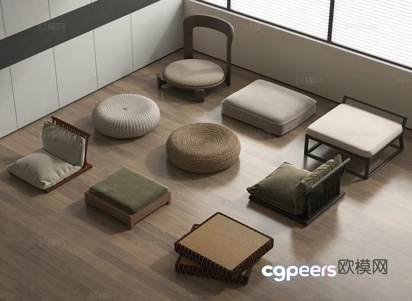 Futon cushion tea chair 3d model