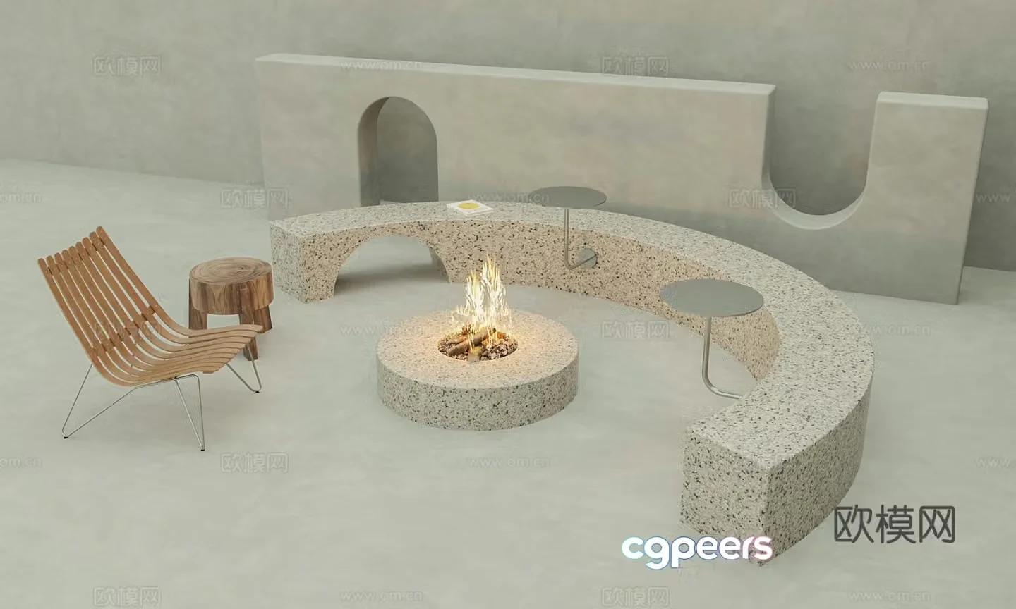 Modern curved terrazzo landscape seat 3d model
