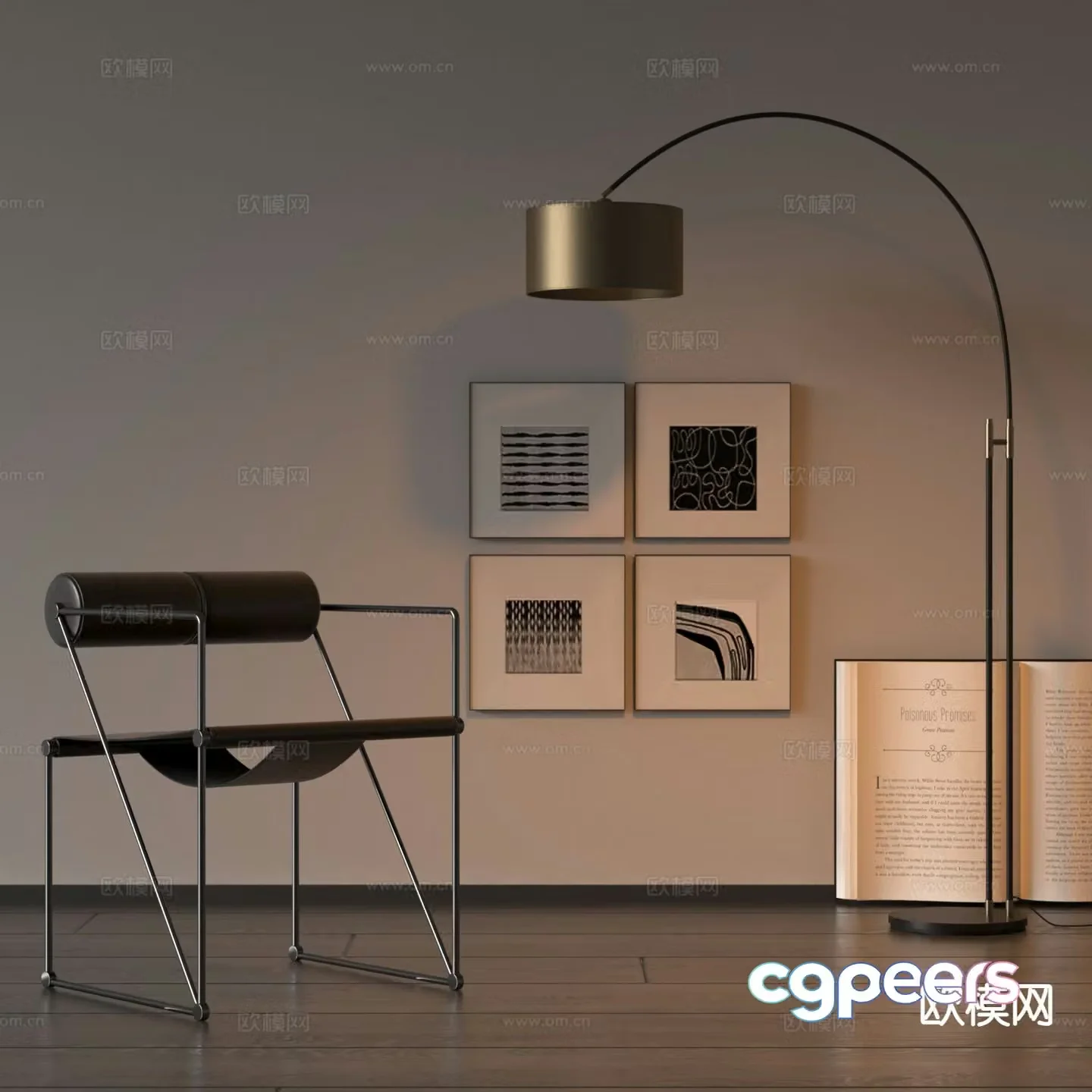 Modern leisure chair decorative painting floor lamp 3d model
