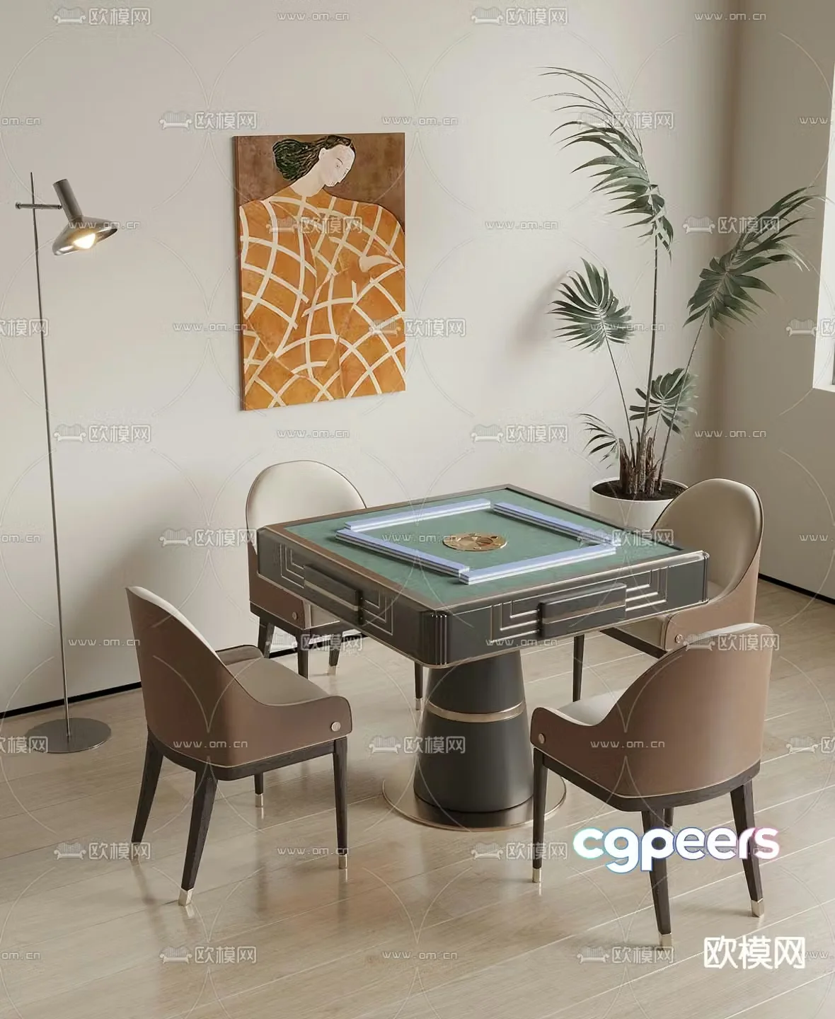 Modern mahjong table and chair 3d model