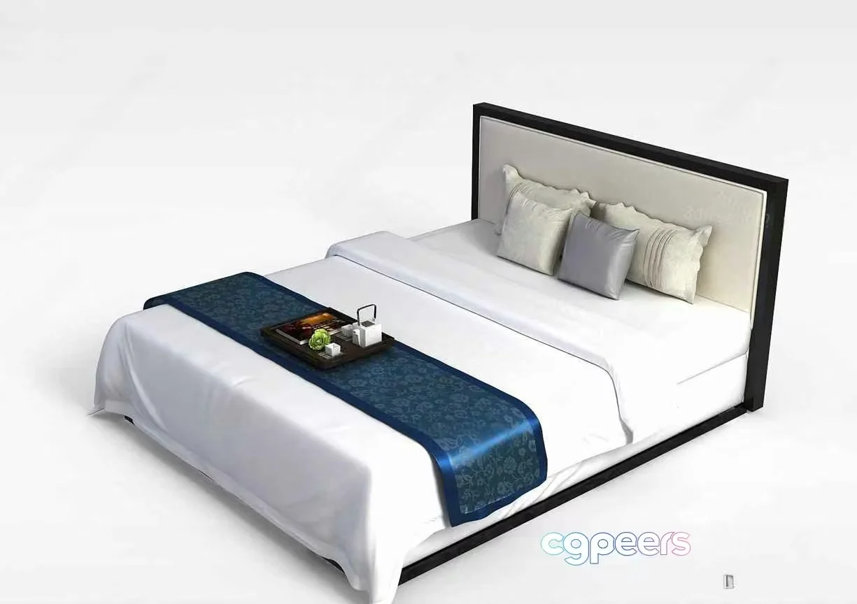 A Bed With A Blue Runner 3D Model – 11881 – VRAY Render