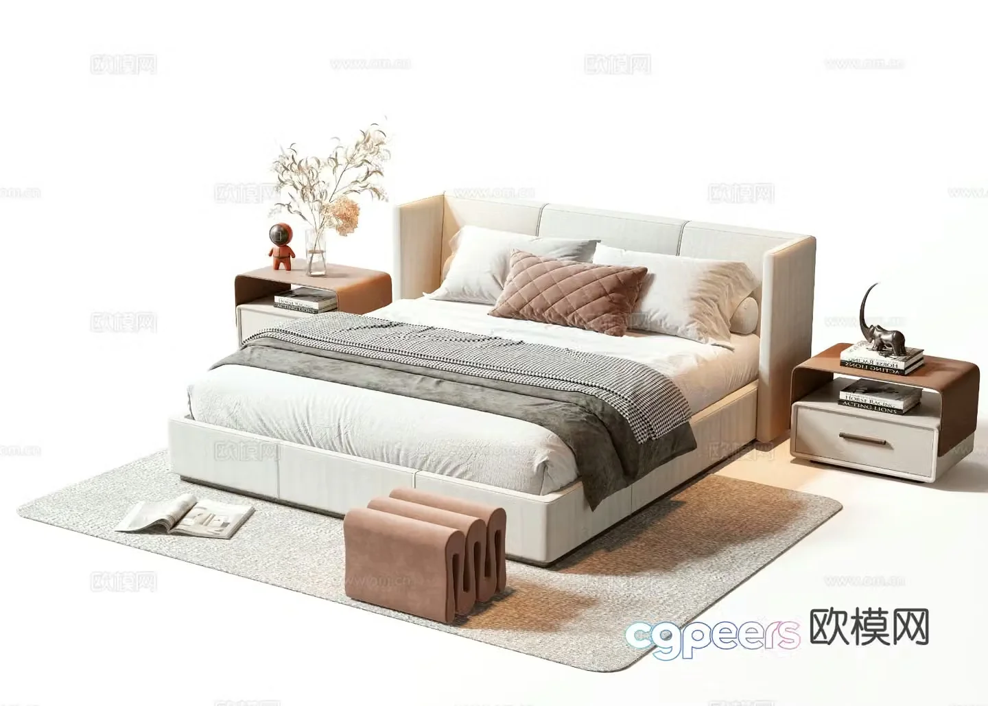 Light luxury double bed 3D model
