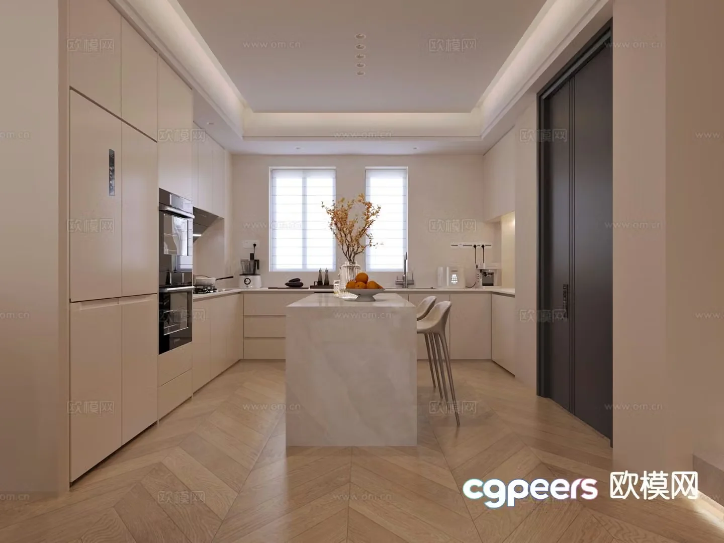 Modern island kitchen 3d model