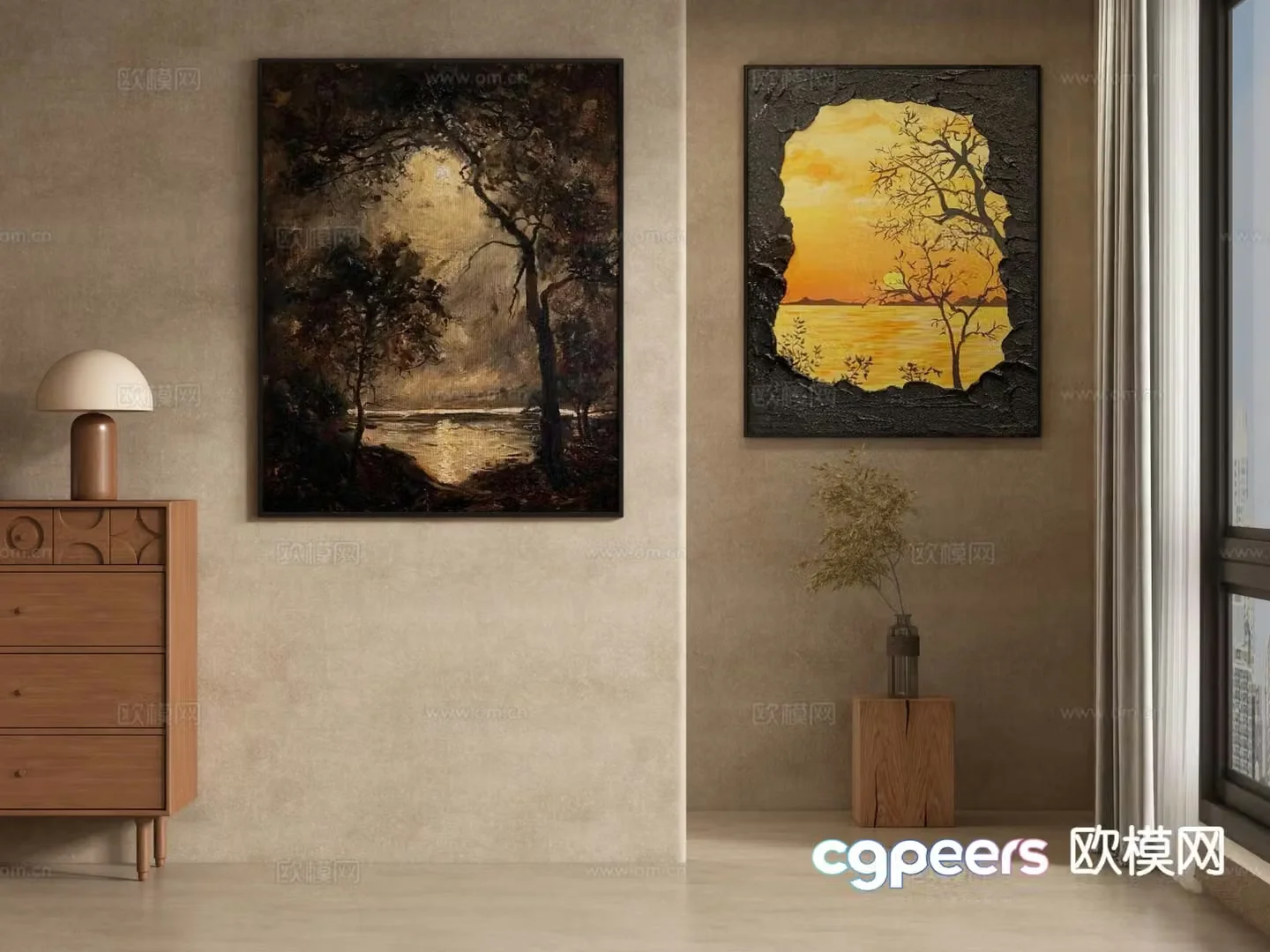 Medieval style landscape painting decorative painting 3d model