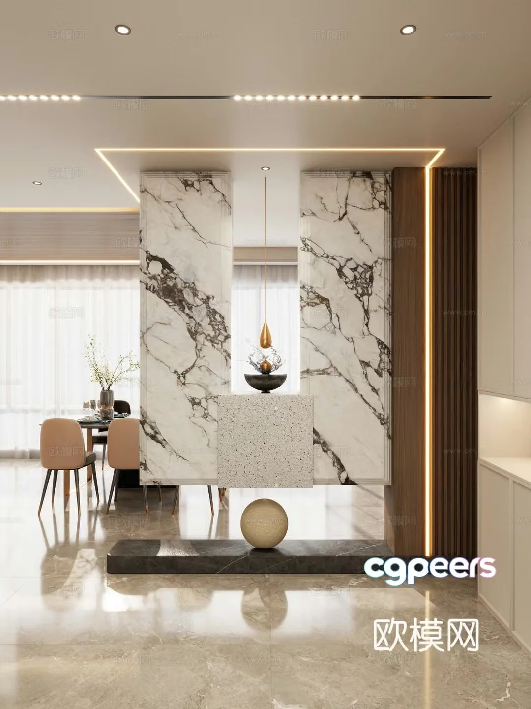 Italian style light luxury style Scapa stacked luxury stone suspended shoe cabinet entrance 3D model