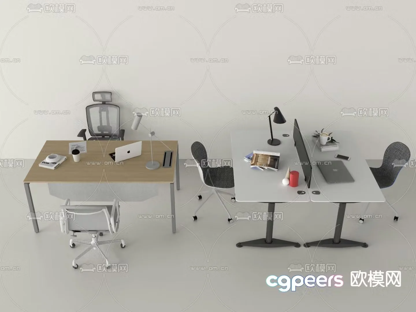 Office desk and chair screen card station 3D model