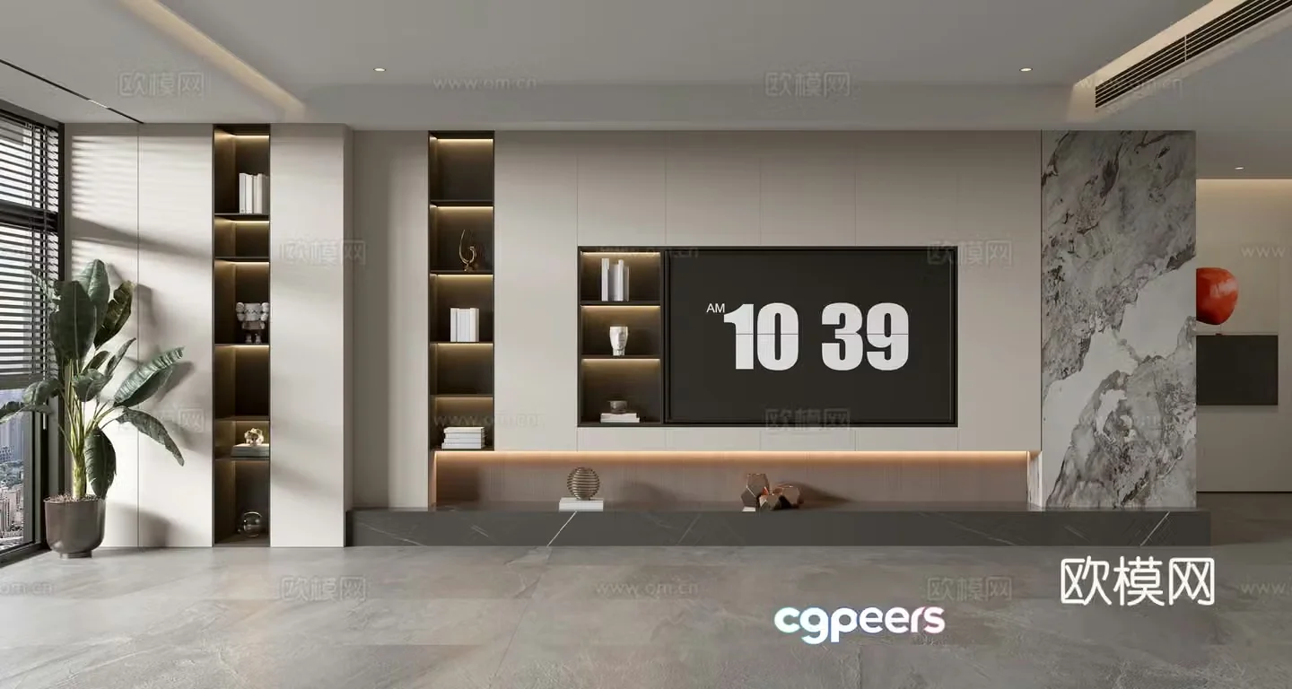 Modern simple full wall TV cabinet TV background wall d model