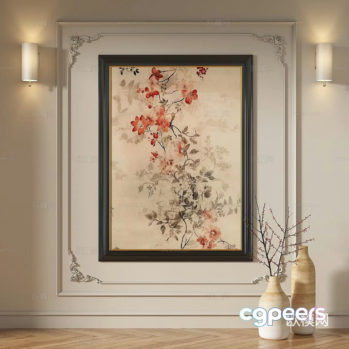 French retro medieval modern oil painting light luxury simple abstract decorative painting 3d model