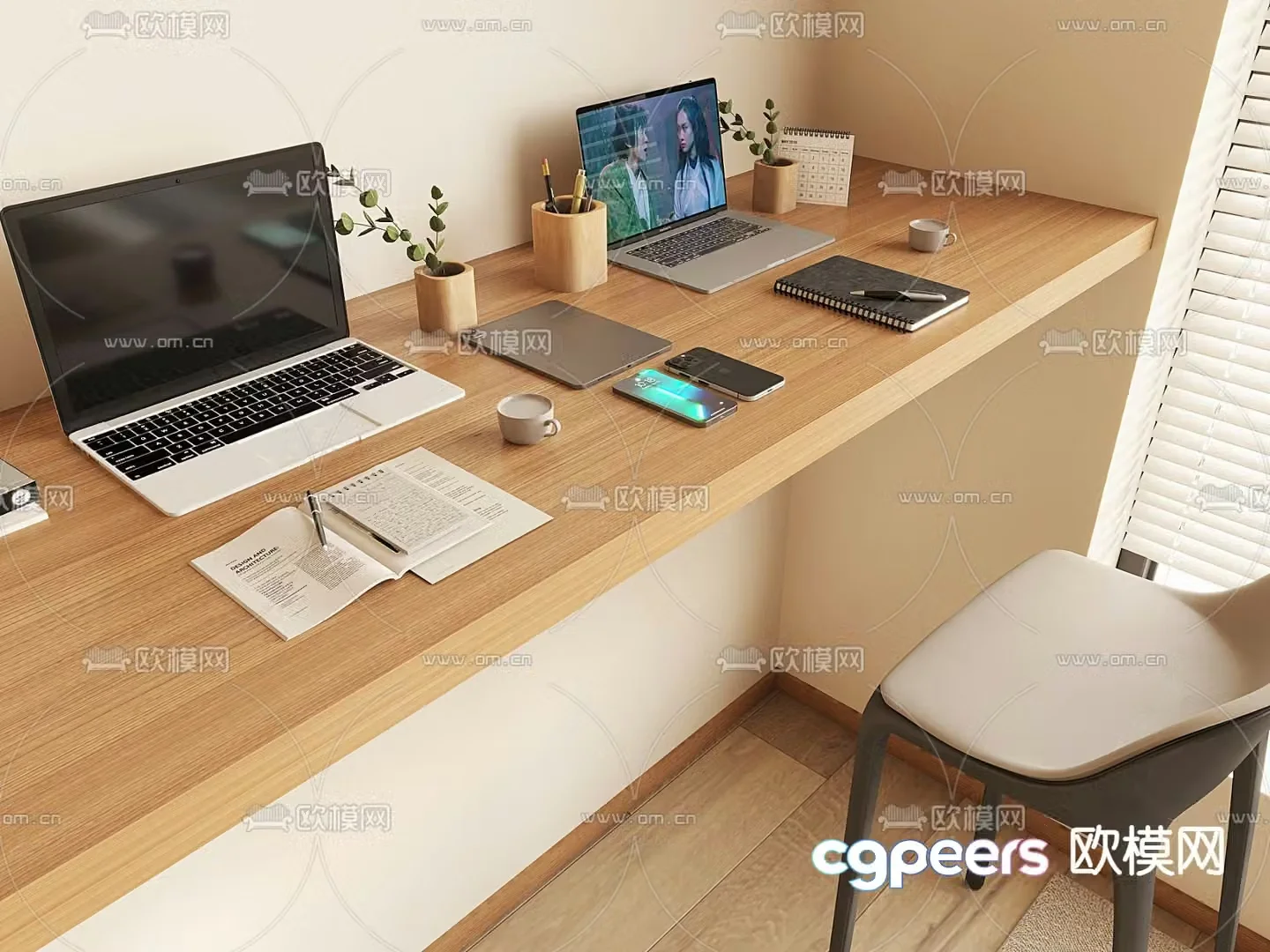 office supplies laptop book notebook calendar 3d model