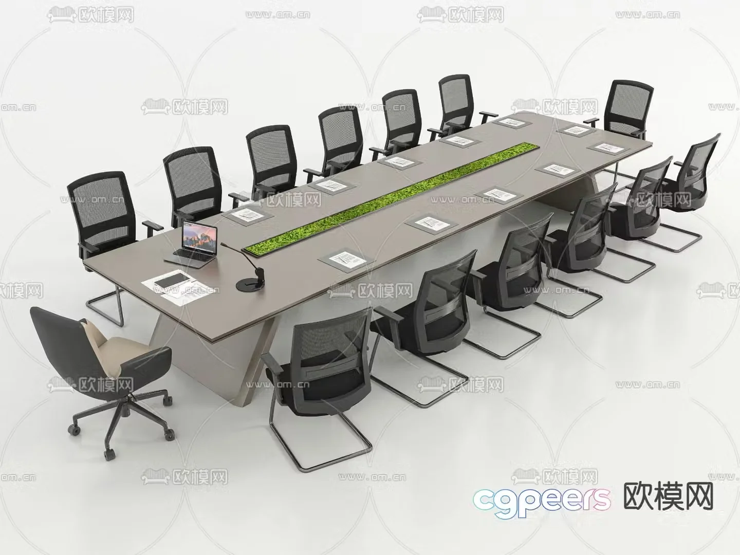 Modern conference table and chairs 3d model