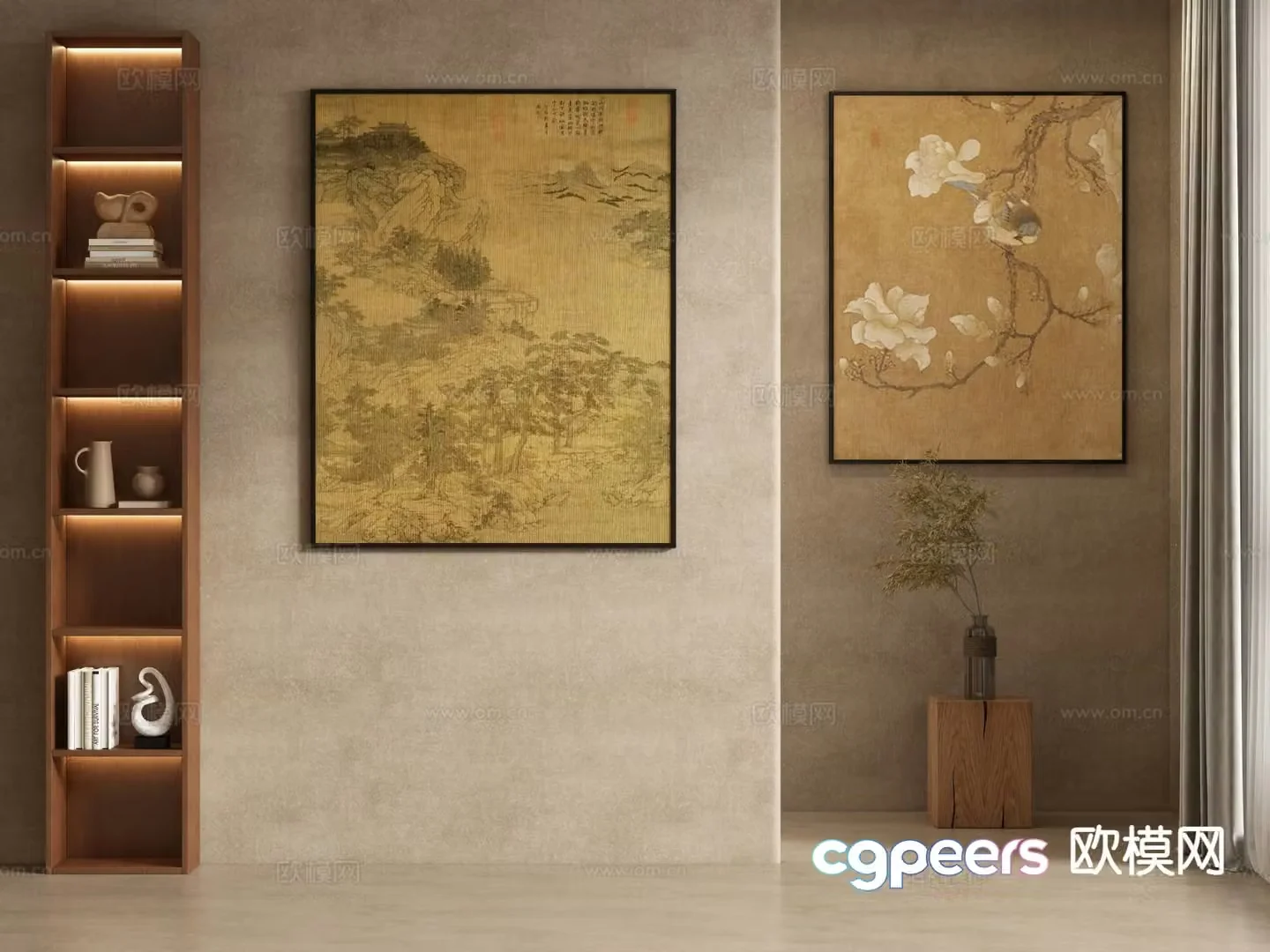 New Chinese style decorative painting landscape painting 3D model