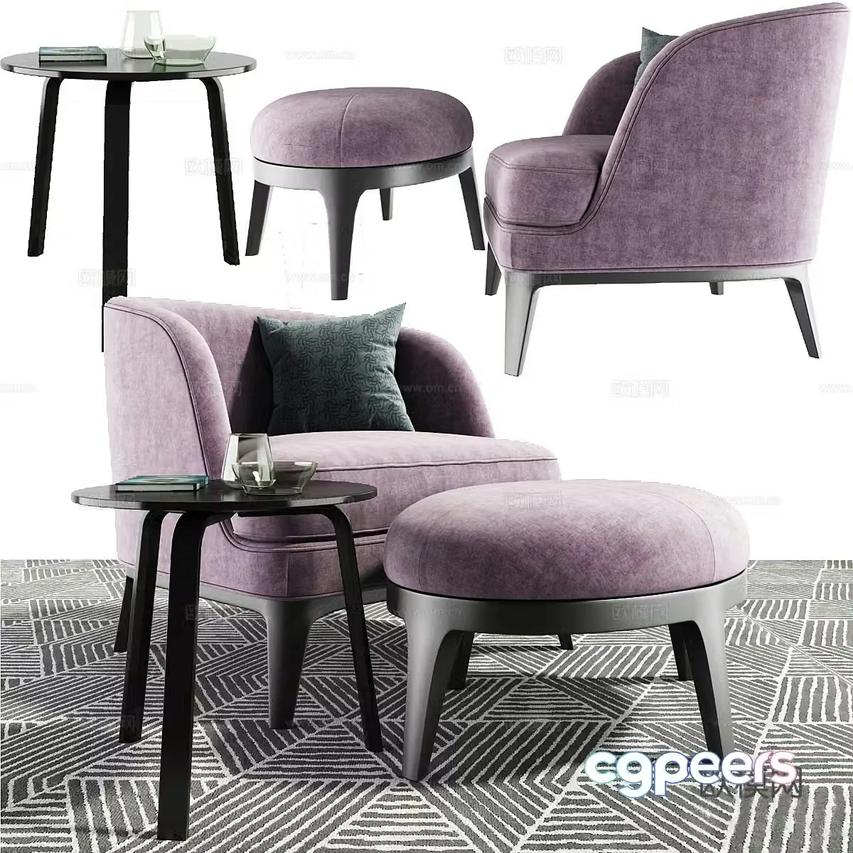 Single sofa footstool side 3D model