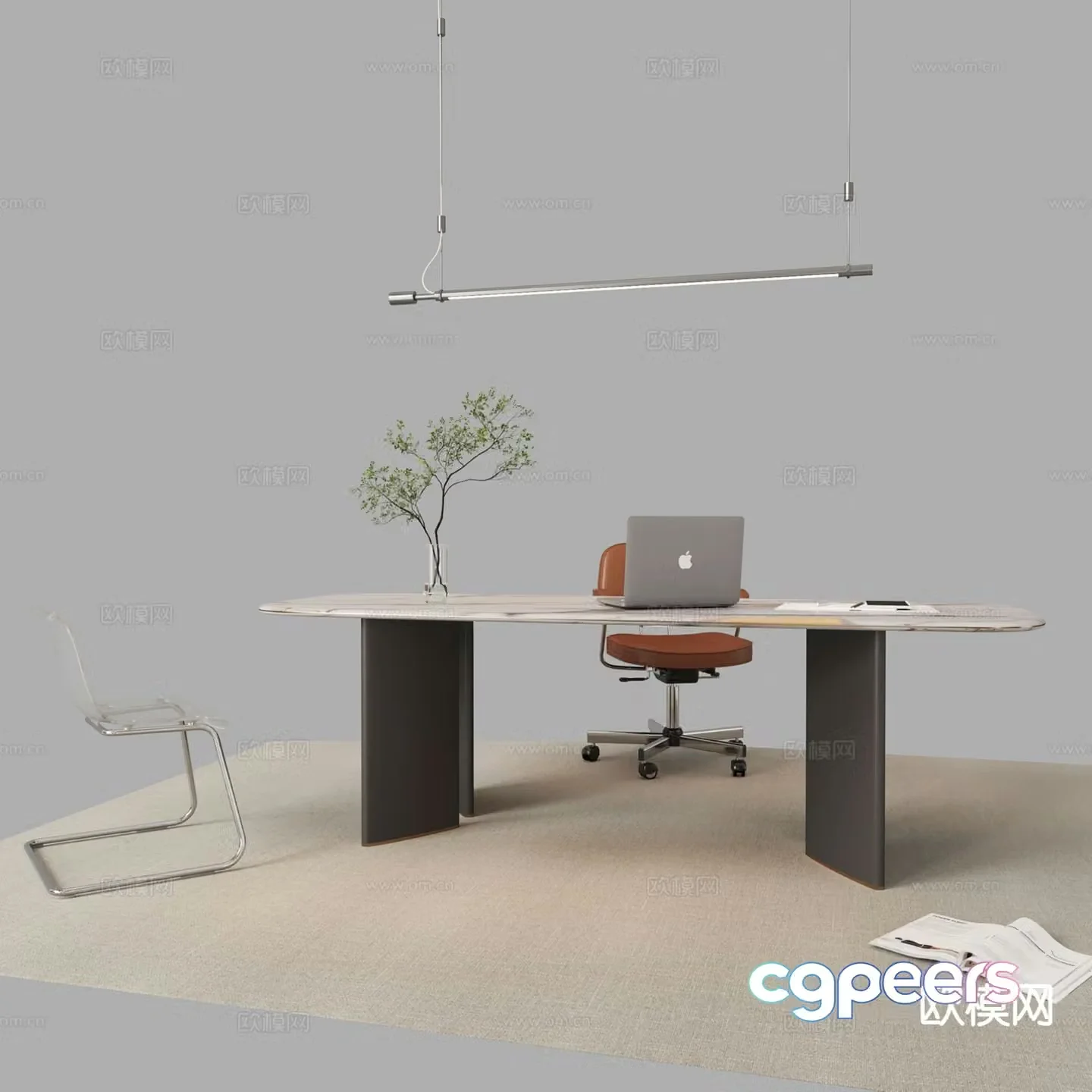 Modern desk chair manager desk 3d model