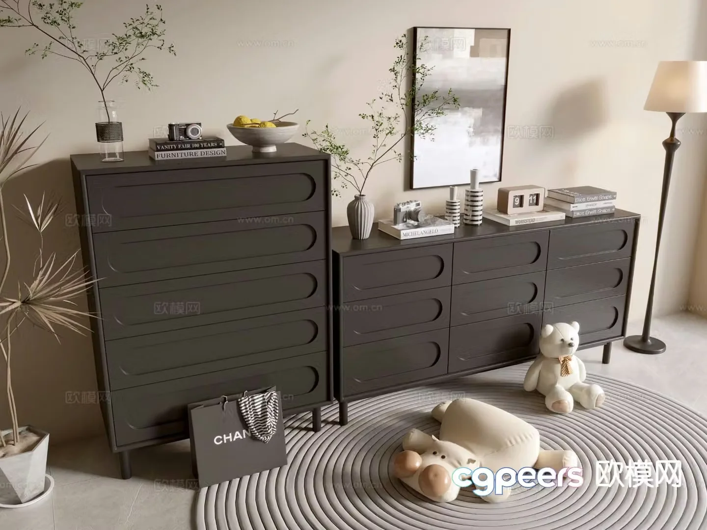 Modern black cabinet entrance cabinet 3d model