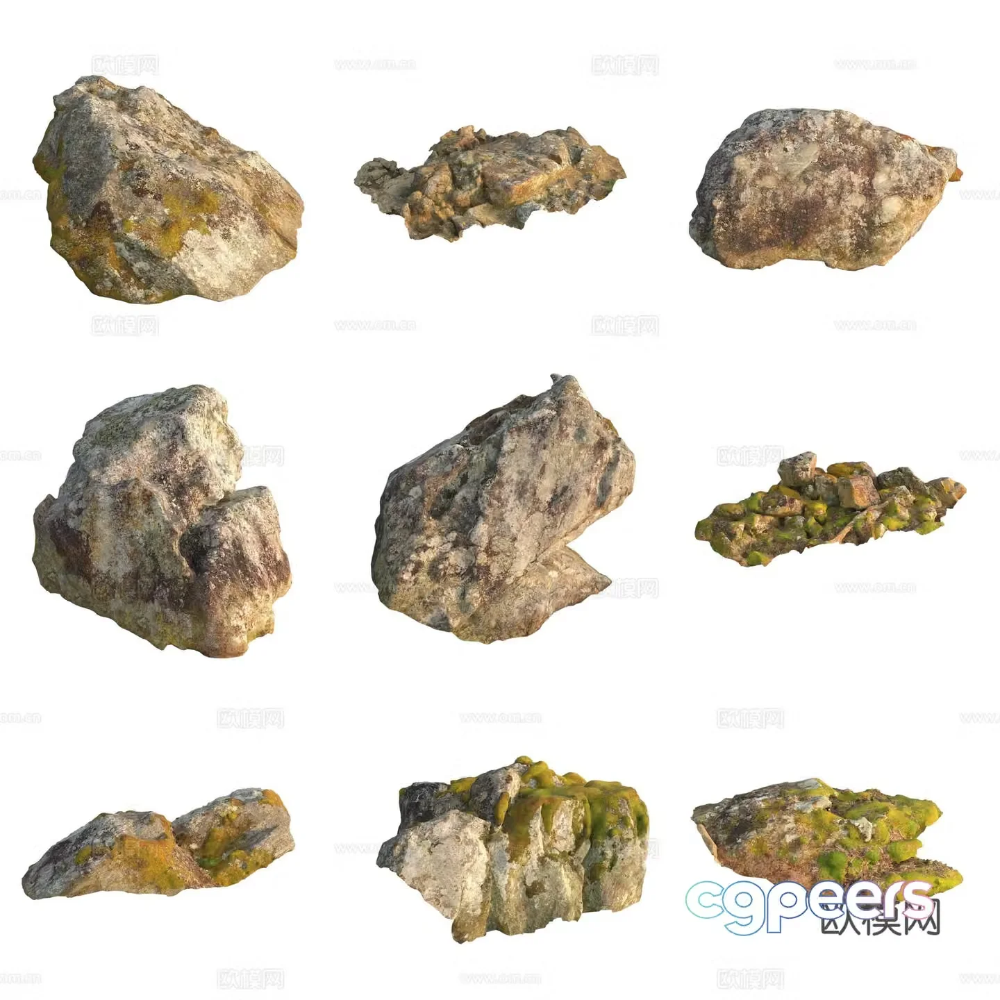 Moss Stone Boulder Rock 3D Model