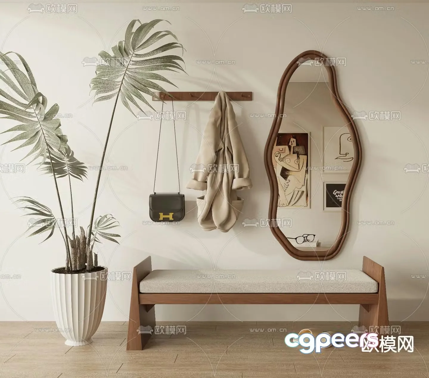 Special mirror Full body mirror Shoe changing stool Clothes rack 3D model