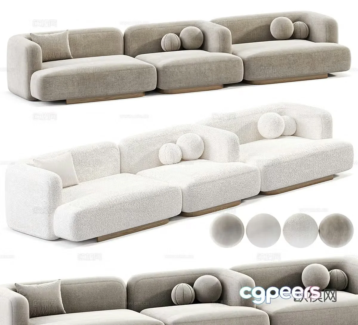 Cream style multi-person sofa fabric sofa casual sofa living room sofa office sofa straight line 3D model