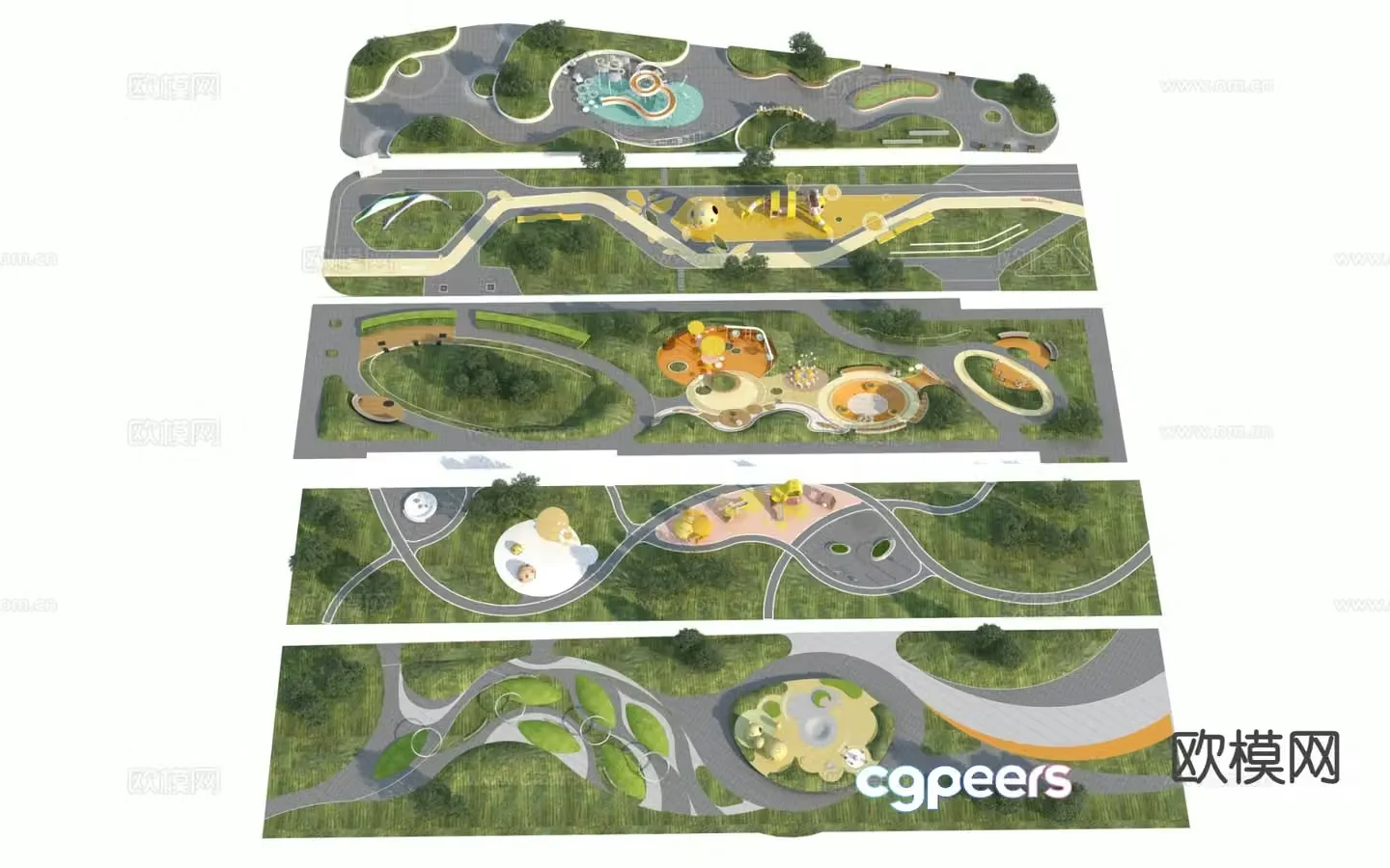 Linear pocket park 3d model