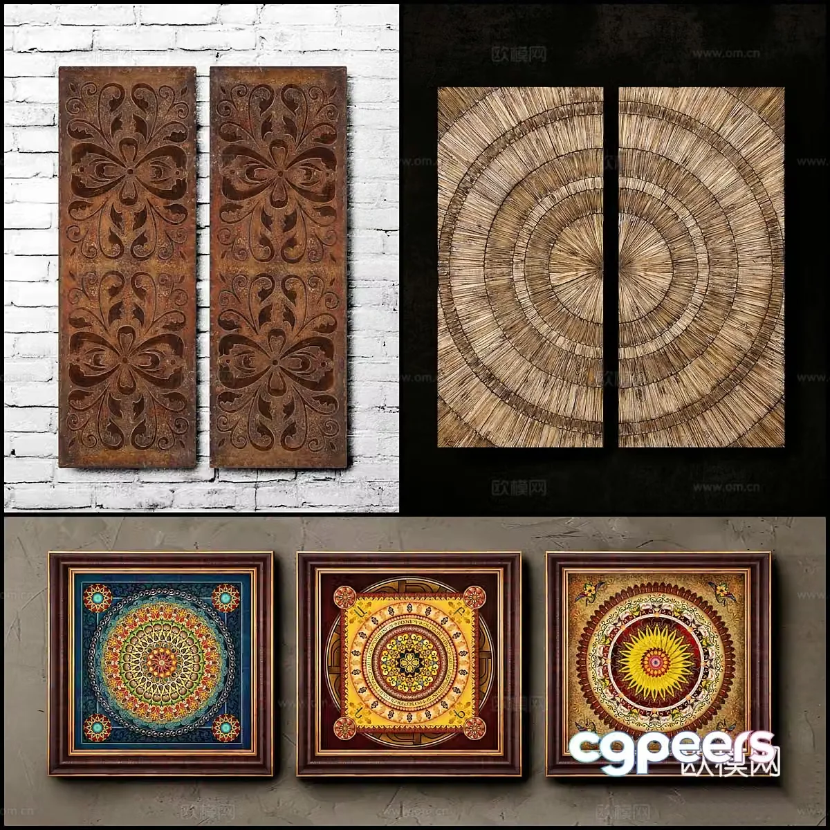 New Chinese style wooden boards wood carving ornament 3D model