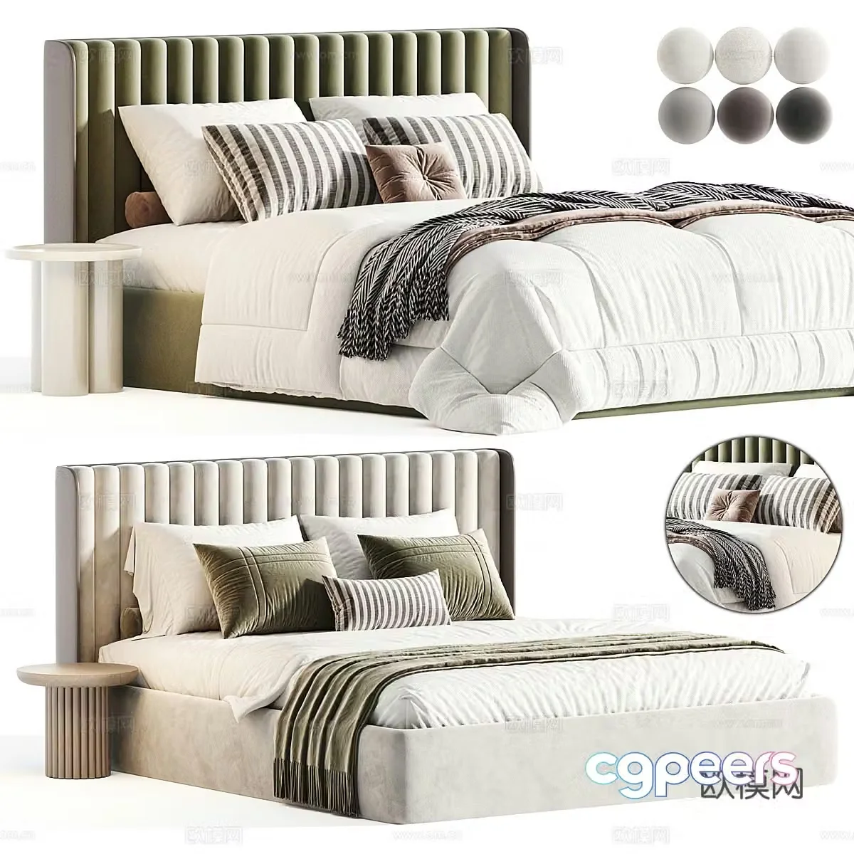 Modern cream style fabric double bed 3d model