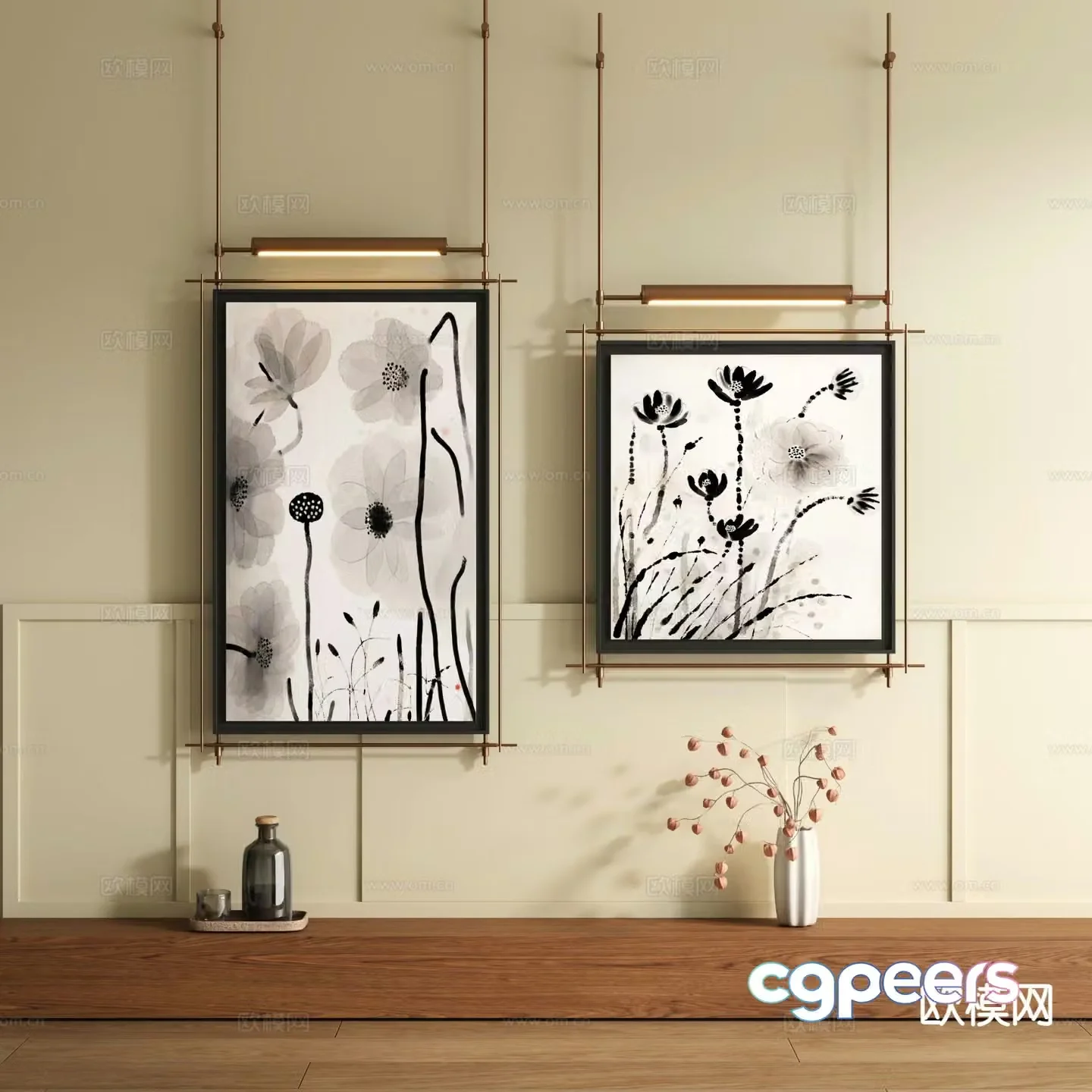 New Chinese style decorative painting ink painting hanging painting 3D model