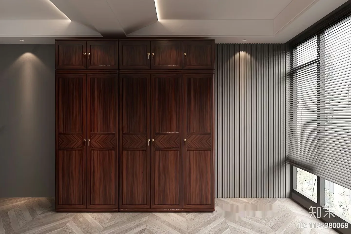 A Large Wooden Cabinet In A Room 3D Model – 7054 – VRAY Render