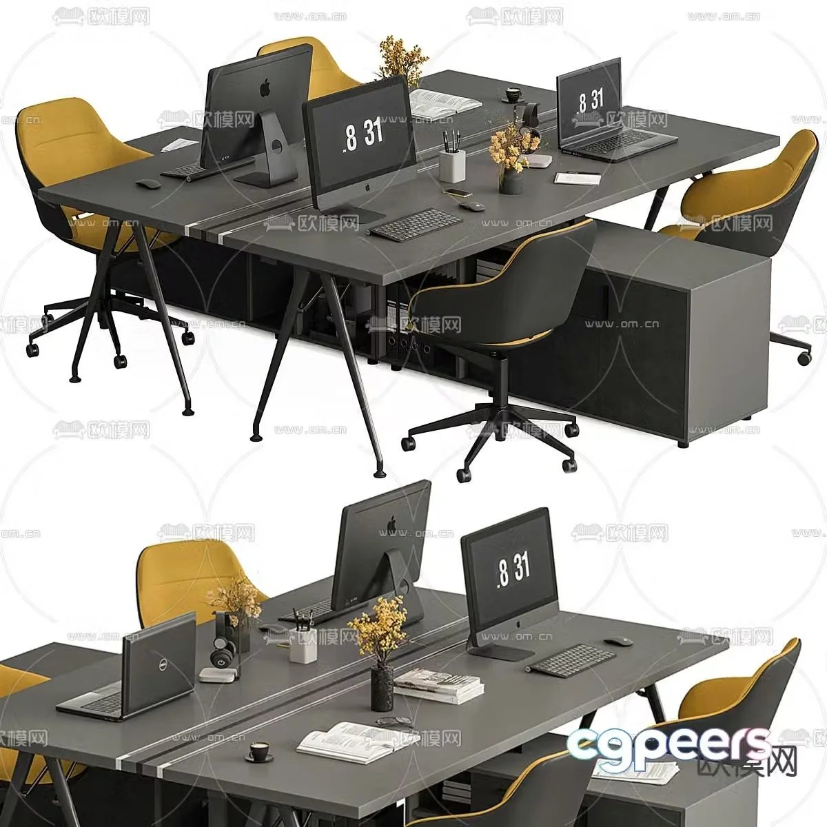Office desk chair work station card space 3D model